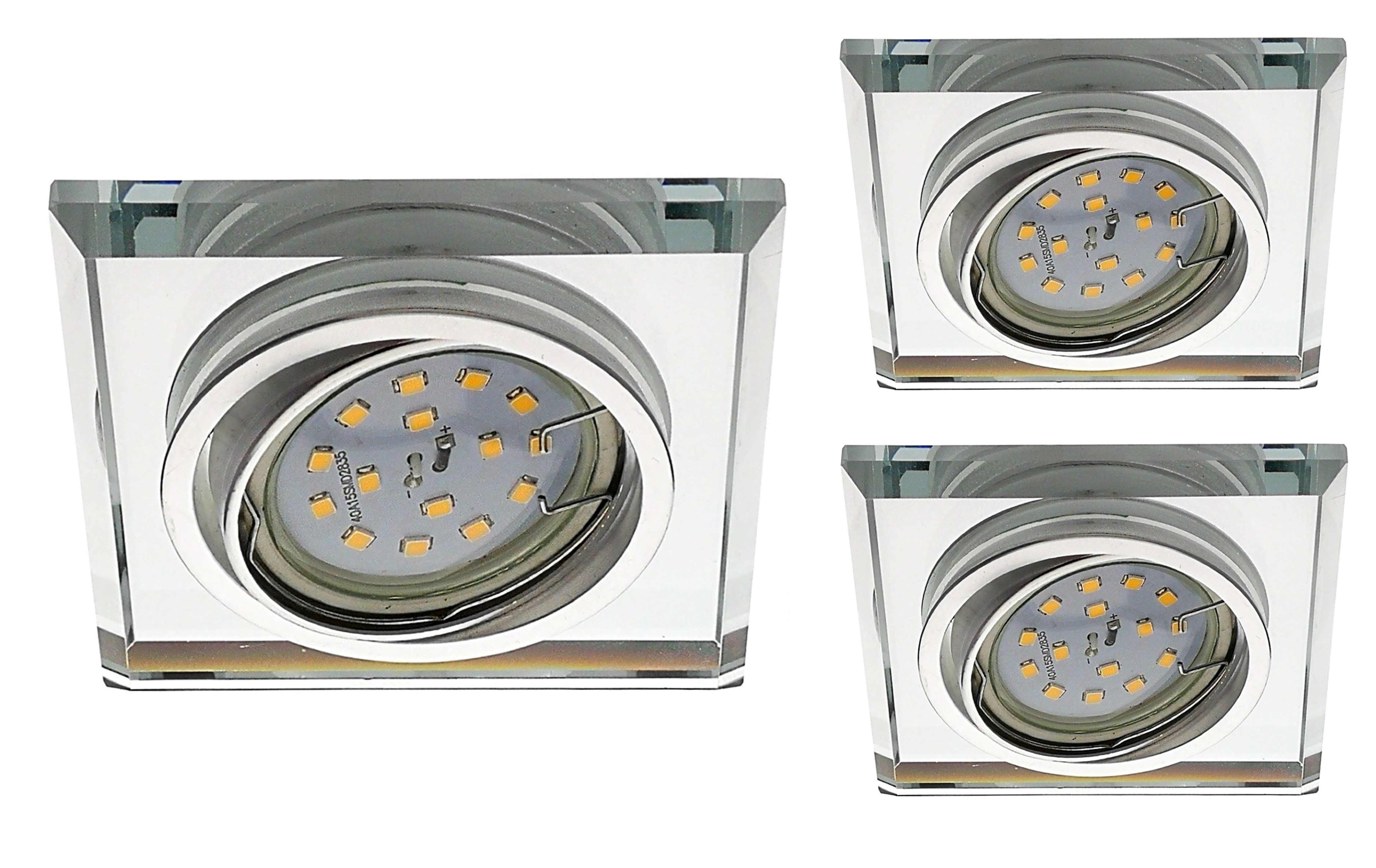 TRANGO LED Einbaustrahler, 3er Set *CRYSTAL* 6729S-03MO Deckenstrahler aus handgeschliffenem Glas inkl. 3x Ultra Flach 5 Watt LED Modul 3000K warmweiß, Einbauspots, Deckenleuchte, Deckenspots, Badleuchte, Deckenlampe