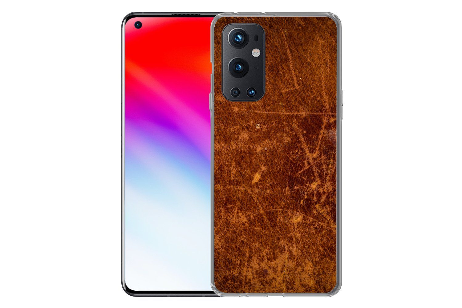 MuchoWow Handyhülle für OnePlus 9 Pro Leder - Lederoptik - Braun - Orange, Phone Case, Silikon, Schutzhülle Dünn