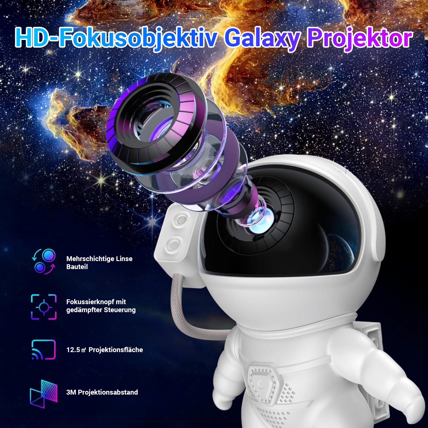 SERBASIC LED-Sternenhimmel HD Planetarium Astronaut Projektor, Dimmbar, Filmprojektionslampe, Timer, 360°drehbarer Nachtlichter, Augenschutz, 13-in-1