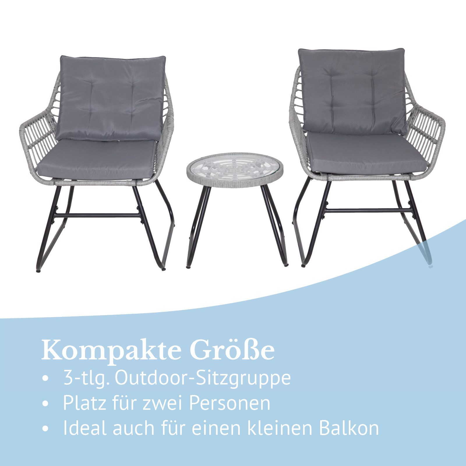 SVITA Balkonset AMALFI, Rattan, Outdoor, Sitzgruppe, Hellgrau