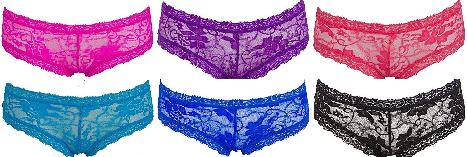 AvaMia Panty 6er Pack Pantys mit Spitze Uni Hotpants Hipster French Knickers Damen Teen 86485 (6er Set) 6er Pack Pantys mit Spitze Uni Hotpants Hipster French Knickers Damen Teen 86485