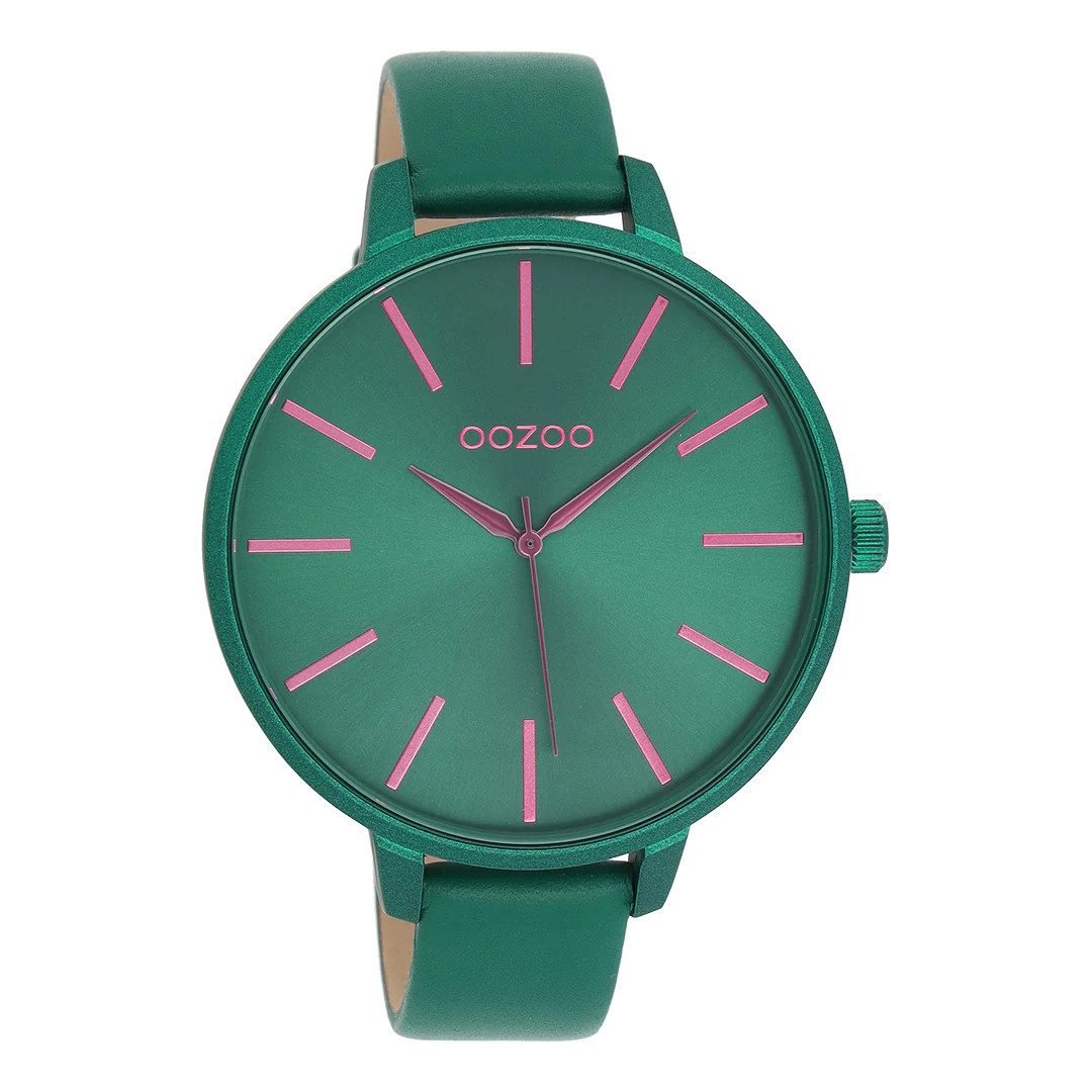 OOZOO Quarzuhr XL Damenuhr C11440 Grün Lederband 48 mm