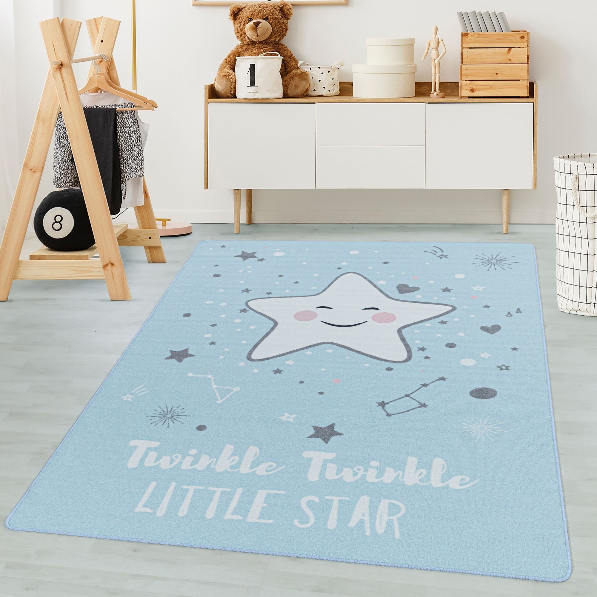 Kinderteppich Sterne-Design, Carpetsale24, Läufer, Höhe: 7 mm, Kinderteppich Sterne-Design Teppich Kinderzimmer Rutschfest Waschbar