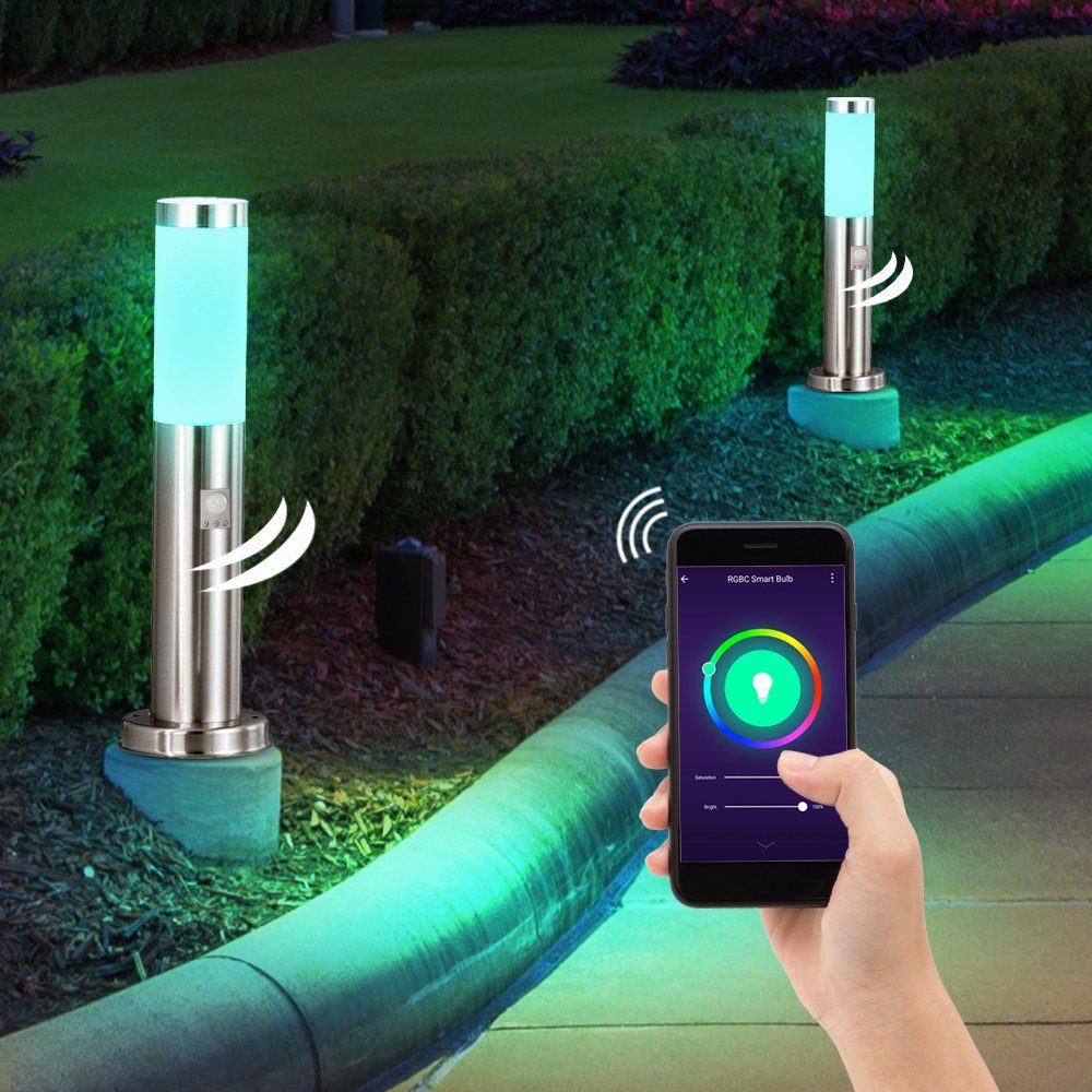 etc-shop LED Wandstrahler, 2er Set Smart Home RGB Außen Steh Leuchten Garten  Bewegungsmelder App Google