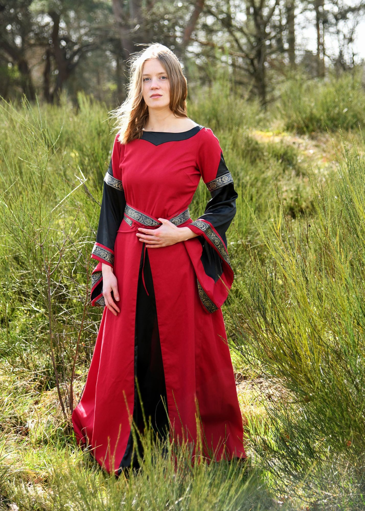 Kostüm Edles Mittelalter Kleid, Bliaut Josephine, rot/schwarz, Gr. L