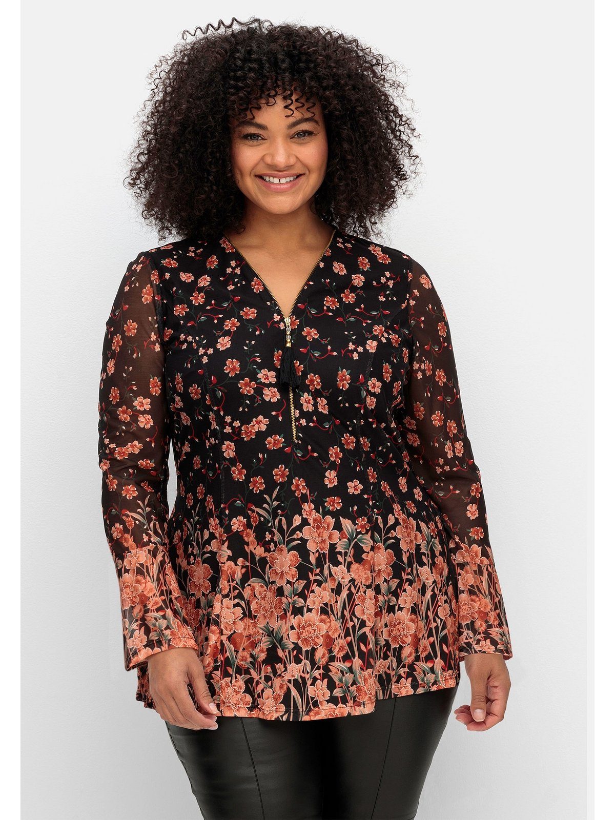 sheego by Joe Browns Tunika Große Größen aus Mesh, gefüttert, mit Trompetenärmeln