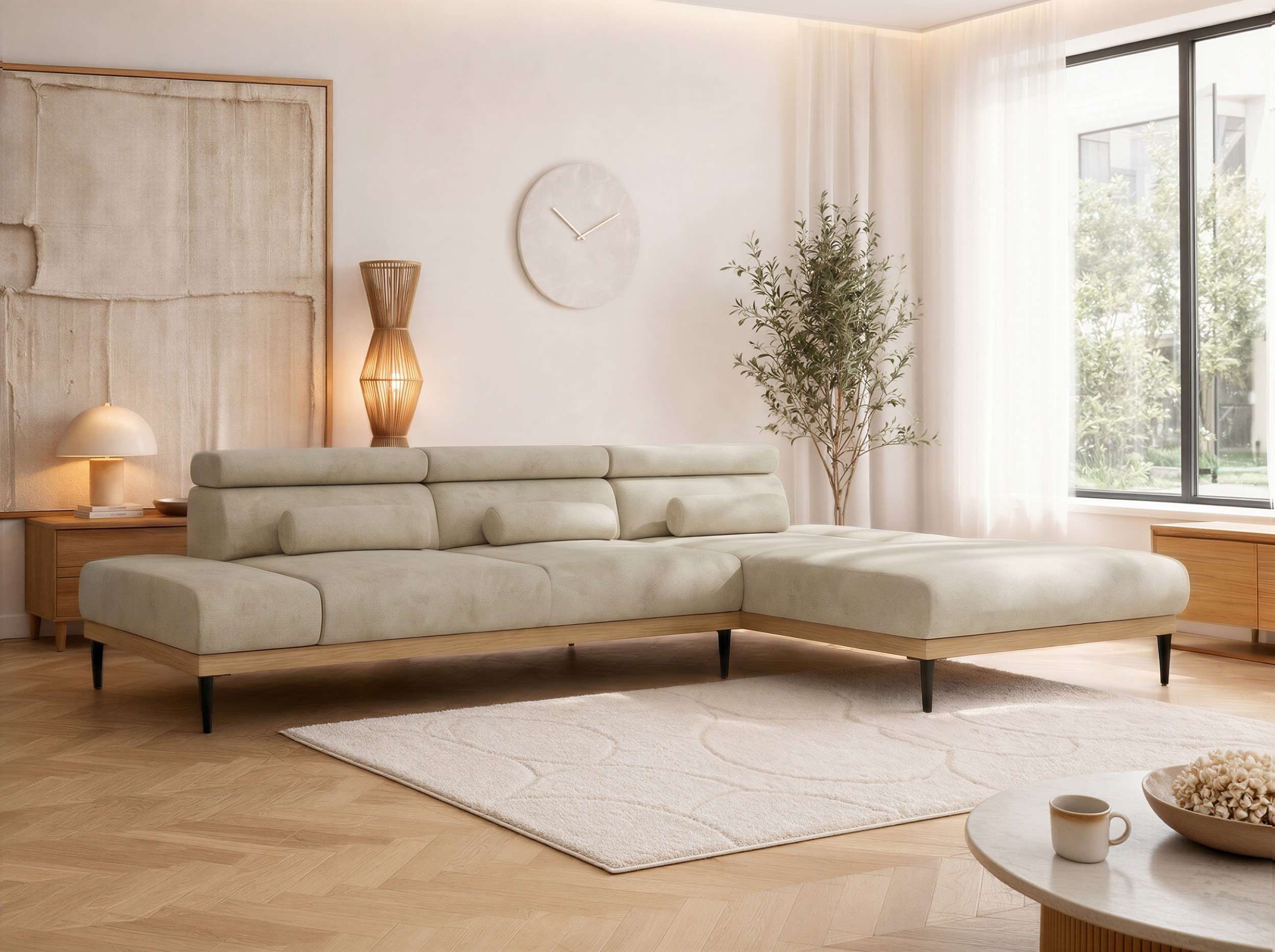 MKS MEBLE Ecksofa PAVERO L, Relax system, verstellbare Kopfstützen, Wellenfeder, L-form Ecksofa, Metall-Beine, Seitenauswahl, Breite 316 cm