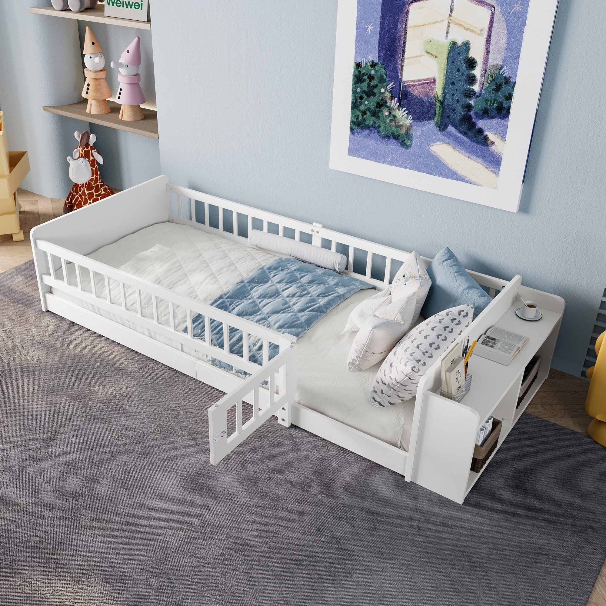 Flieks Kinderbett, Holzbett Bodenbett Einzelbett 90x200cm günstig online kaufen