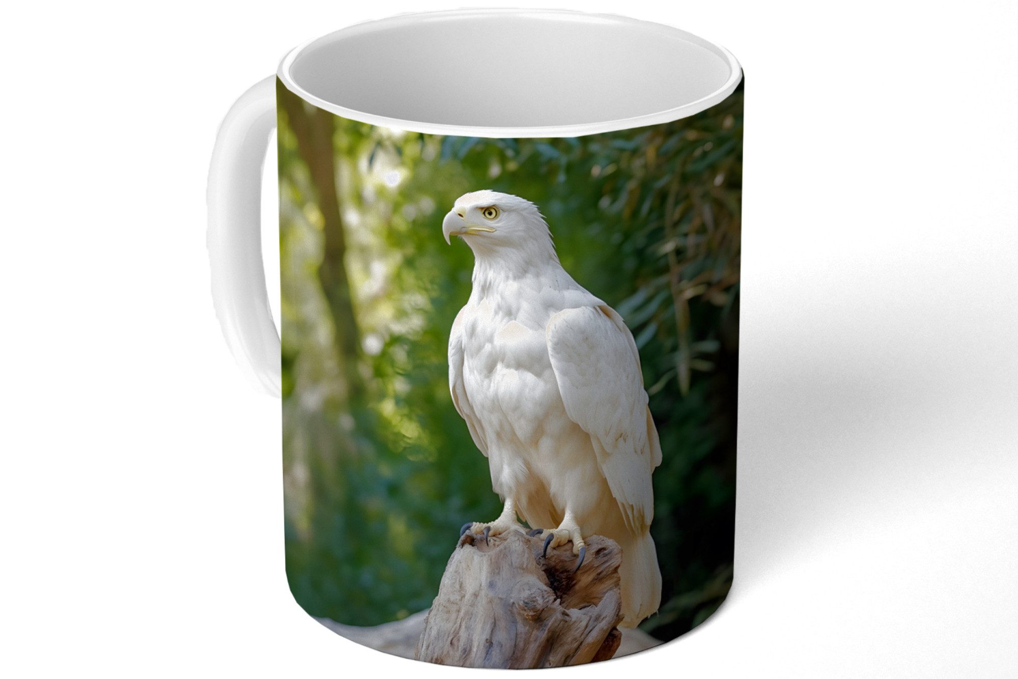 MuchoWow Tasse Adler - Holz - Weiß - Pflanzen, 1-tlg., Keramik, Kaffeetassen, Teetasse, Becher, Kaffeebecher, Geschenk