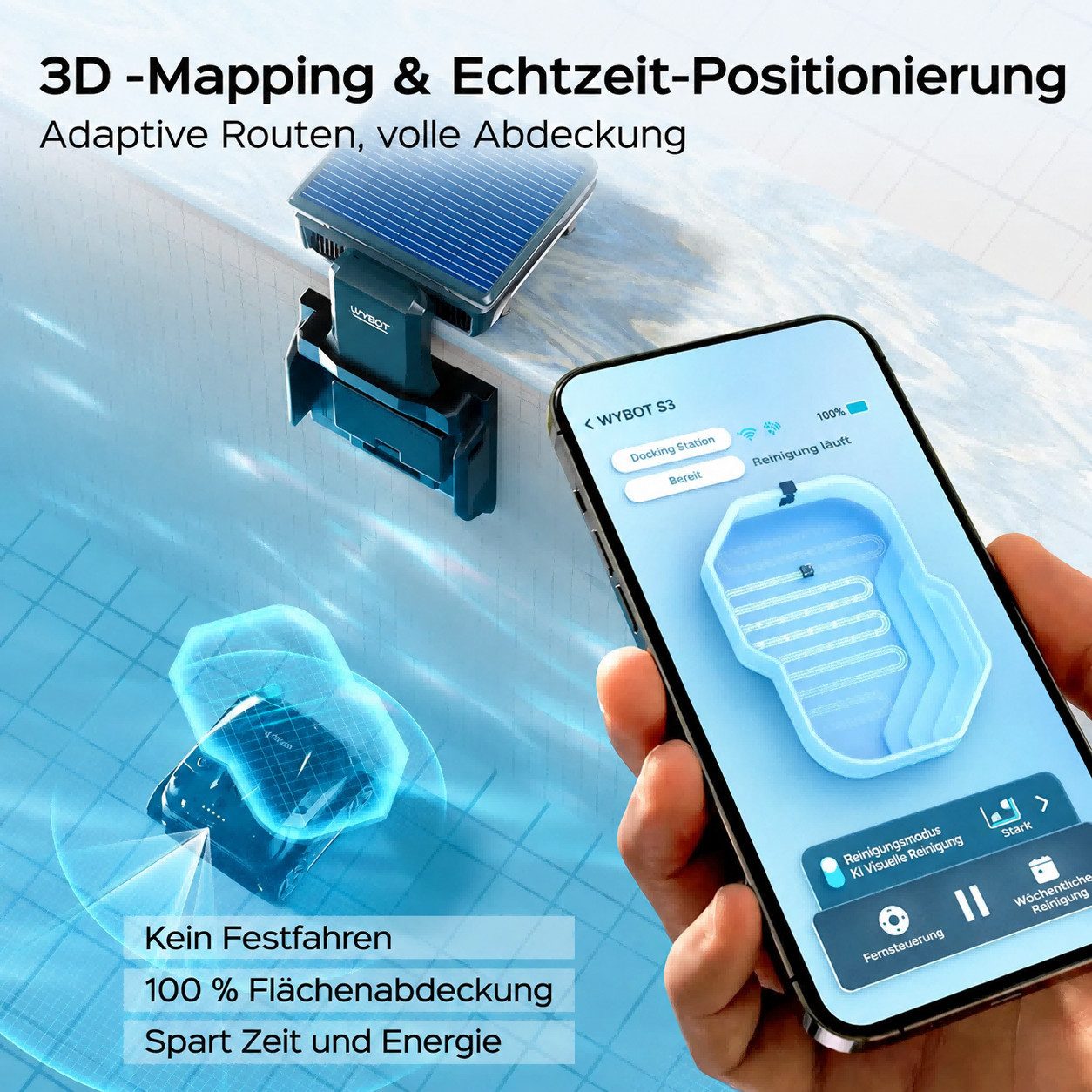 WYBOT Poolroboter S3 Kabelloser Poolreiniger, 3D-Kartierung & intelligente Navigation, automatisches Parken und Selbstreinigung, Solar + Gleichstrom