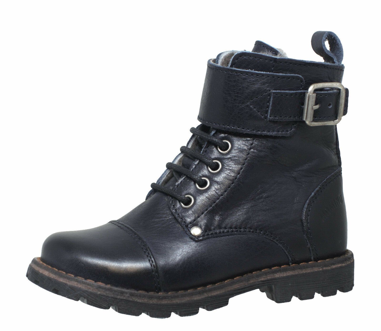 Momino Momino 6407M Kinder Boots Stiefeletten Leder Lammfell blau Schnürstiefelette