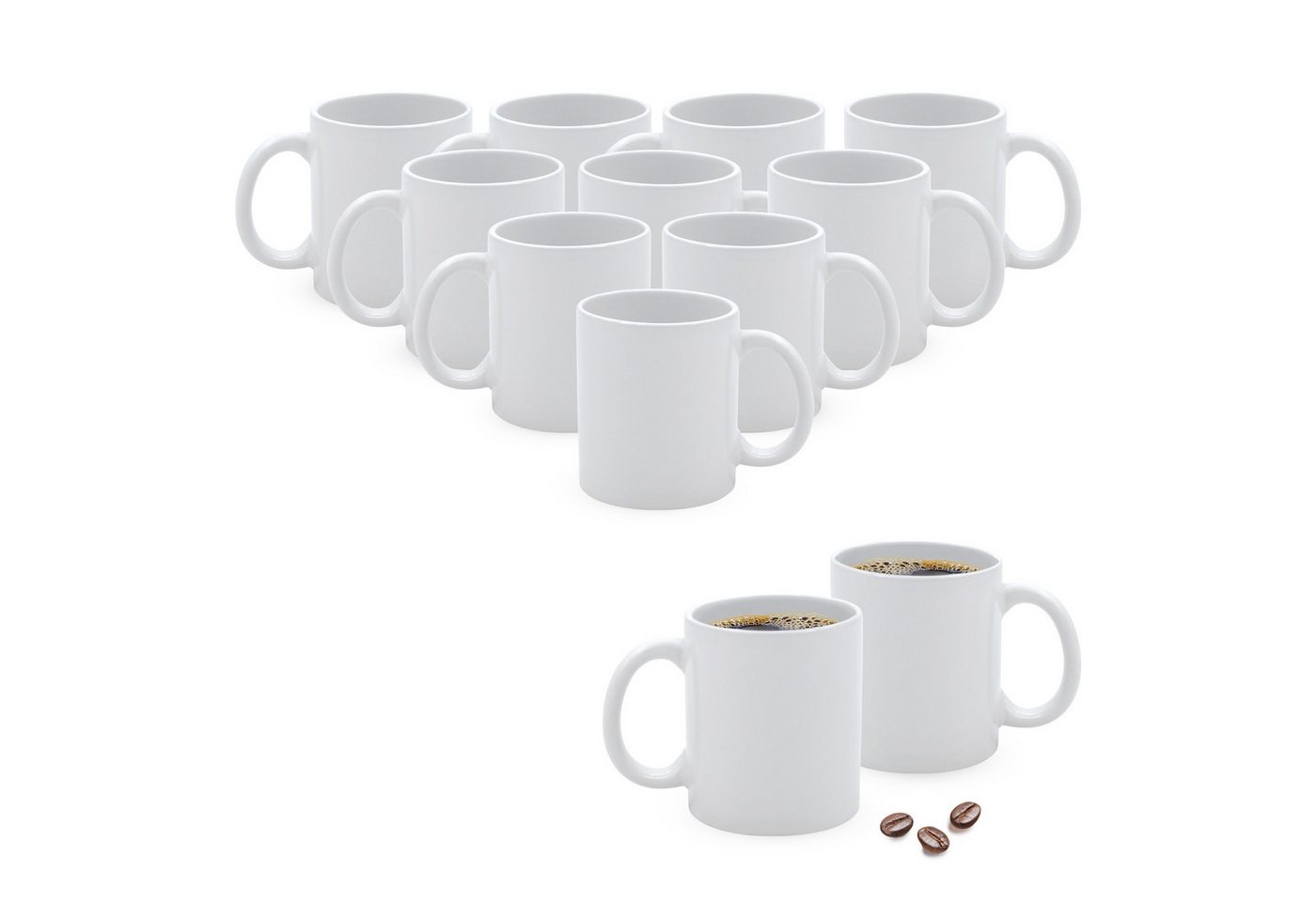 Spetebo Tasse Kaffeebecher mit Henkel weiß, Porzellan, Spülmaschinen geeignet