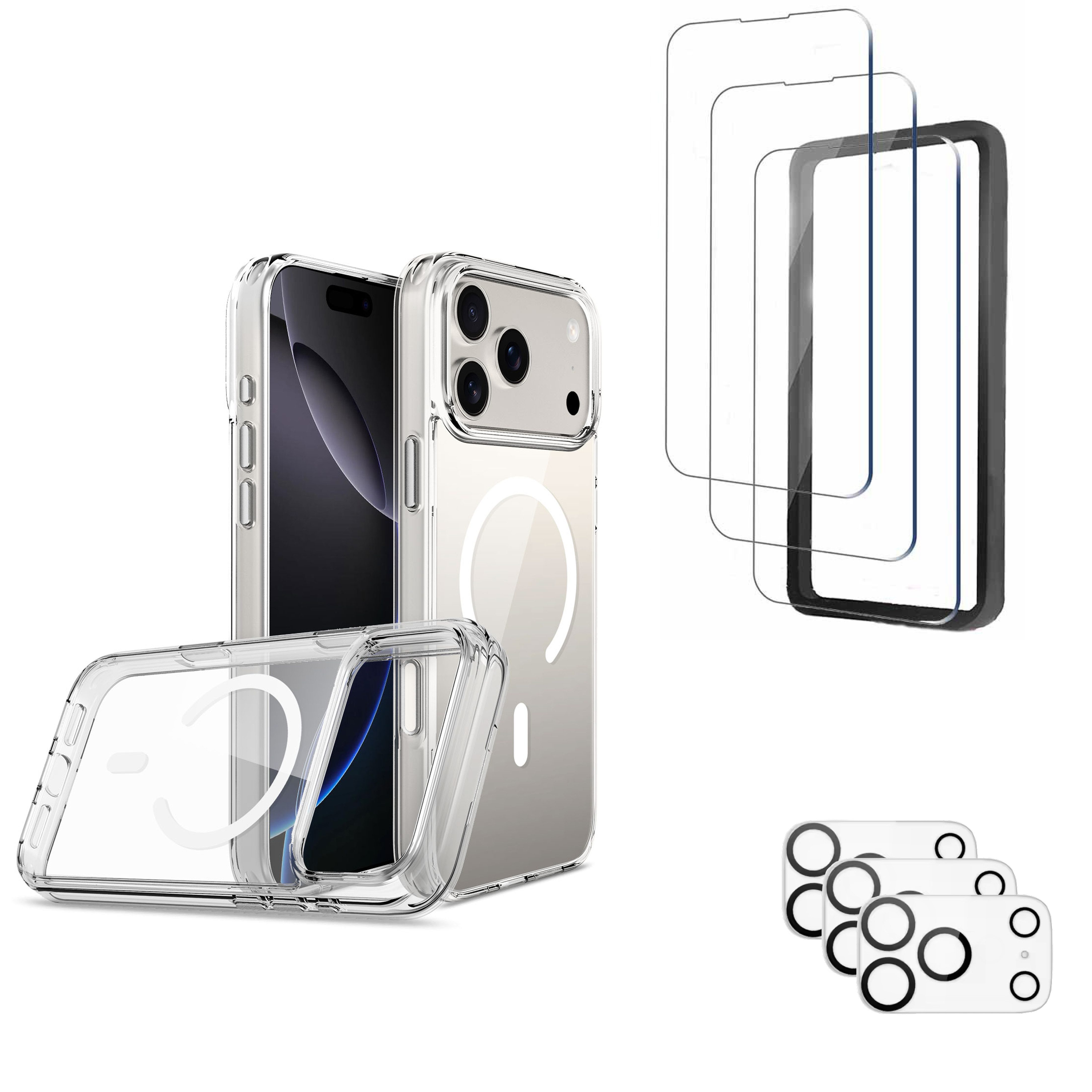 Futurea Smartphone-Hülle iPhone 17 Hülle Transparent MagSafe Case Silkonhülle mit Schutzfolie, Panzerglas und Kameraschutzglas für iPhone 17 Air Pro Max