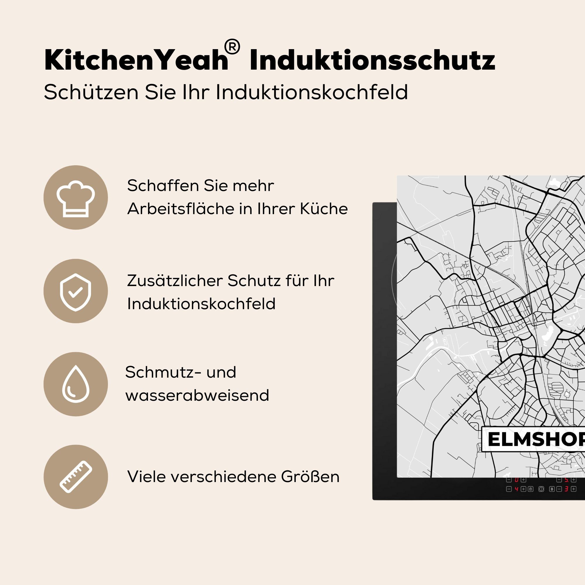Elmshorn, tlg), MuchoWow - Vinyl, 78x78 - für Karte (1 Stadtplan Herdblende-/Abdeckplatte Deutschland küche cm, - Arbeitsplatte Ceranfeldabdeckung,