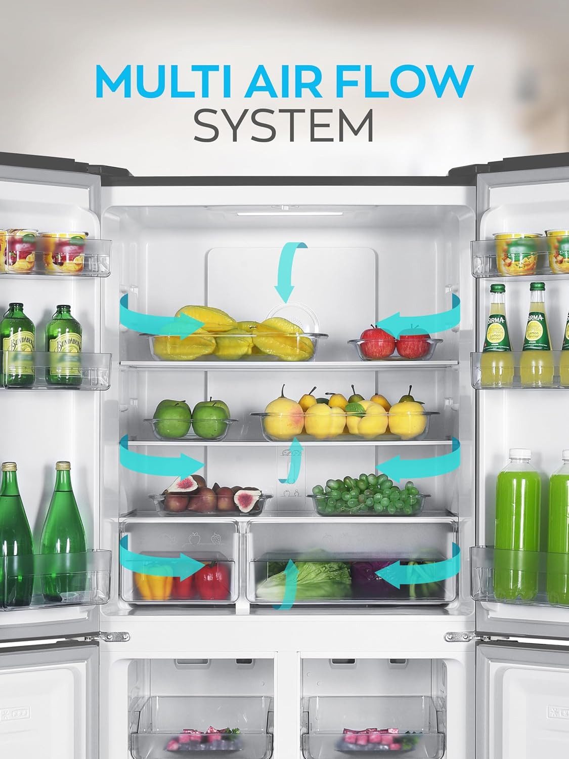 Heinrich´s Multi Door HSBS 3099 IX, 180 cm hoch, 79.5 cm breit, Side by Side Kühlschrank 271 L Kühl-, 150 L Gefriervolumen
