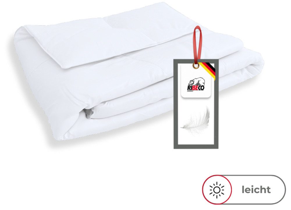 RIBECO Federbettdecke Laram, Bettdecken für Sommer oder Winter, Made in Germany, Füllung: 90% Federn, 10% Daunen, Bezug: 100% Baumwolle, Super Preis-Leistung, Bettdecke 135x200 cm oder 155x220 cm, Decke
