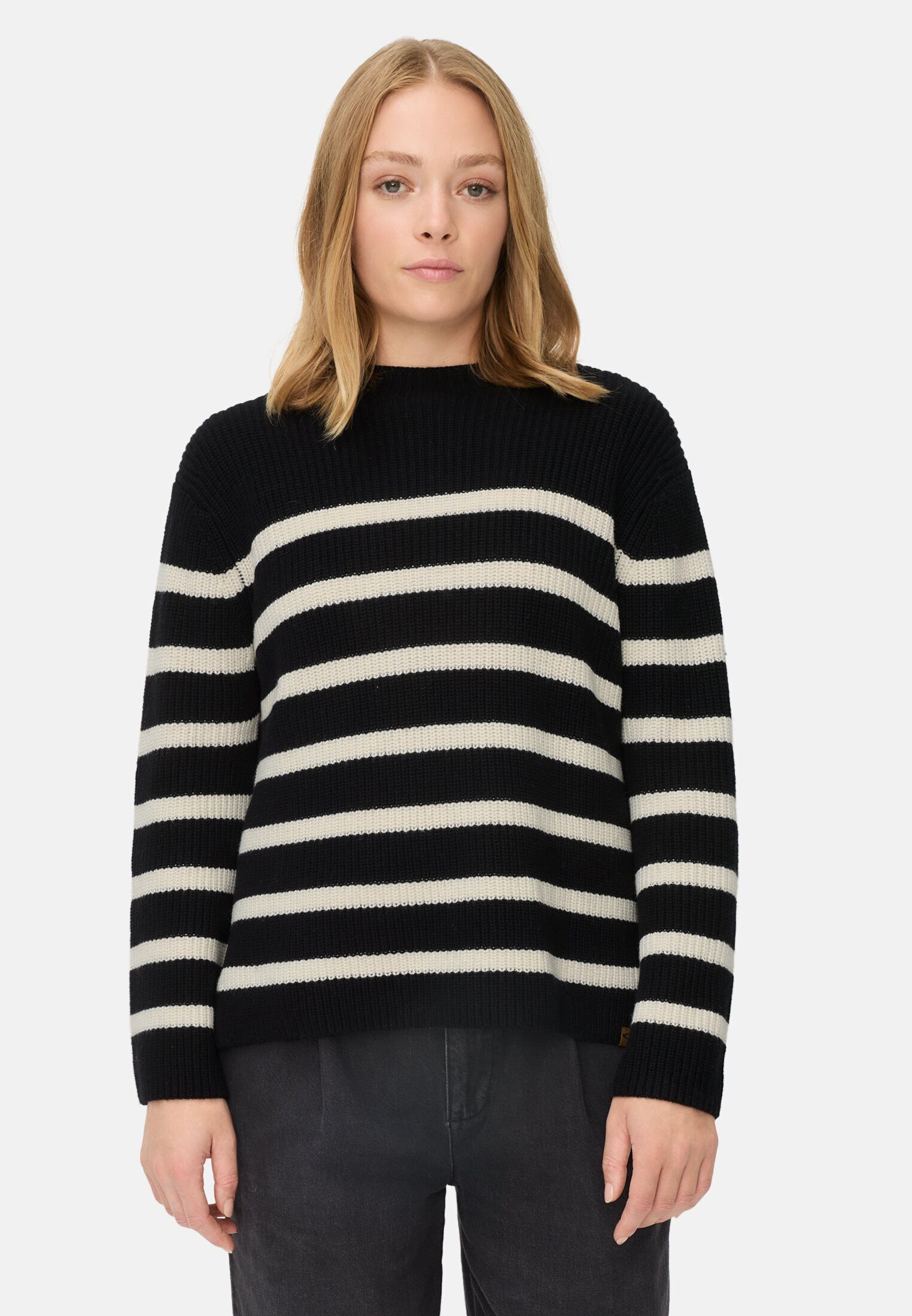 camel active Strickpullover mit Streifen Langarm Markenlogo