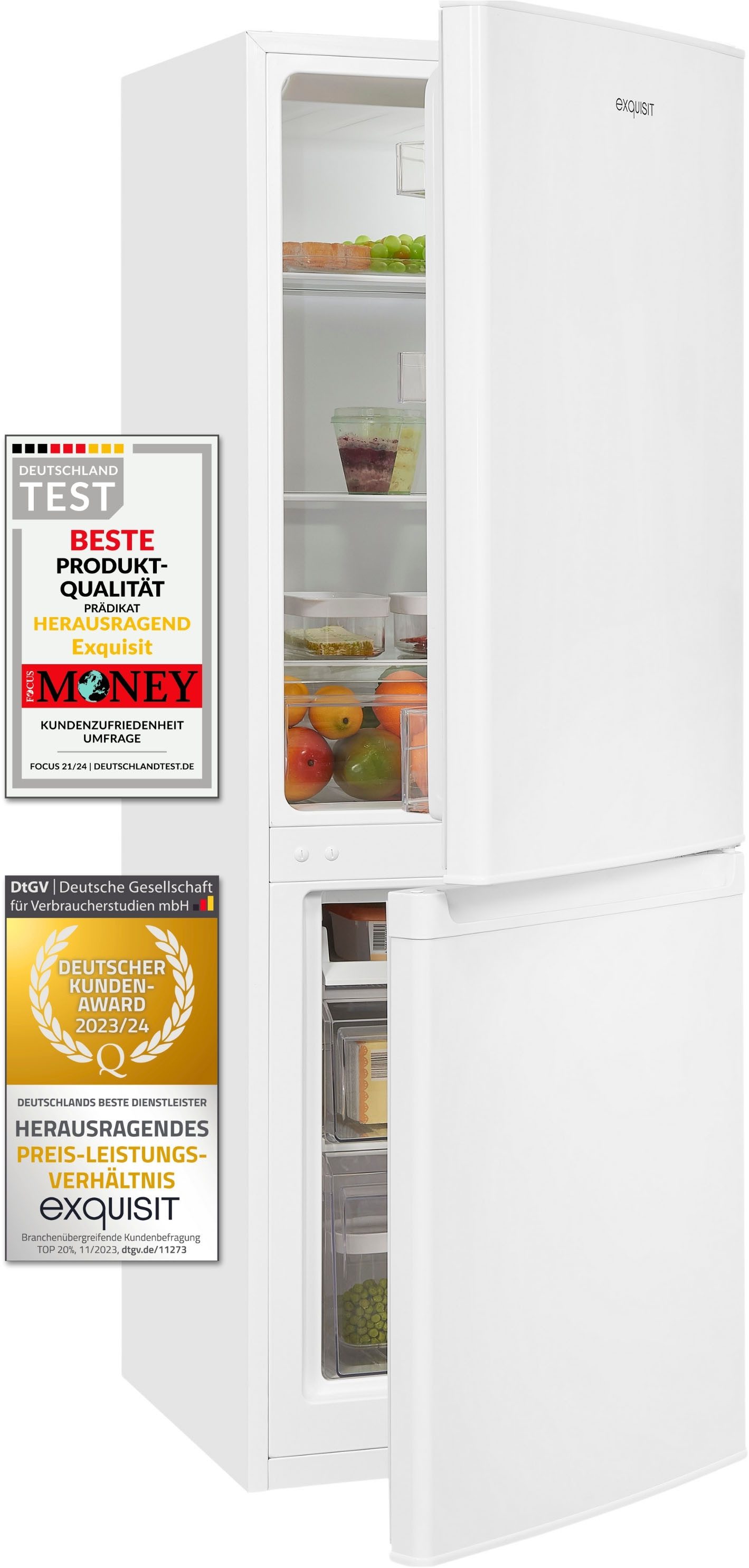 exquisit Kühl-/Gefrierkombination KGC232-60-E-040E, 142,2 cm hoch, 50 cm breit, 173 L Volumen, 4 Sterne Gefrieren