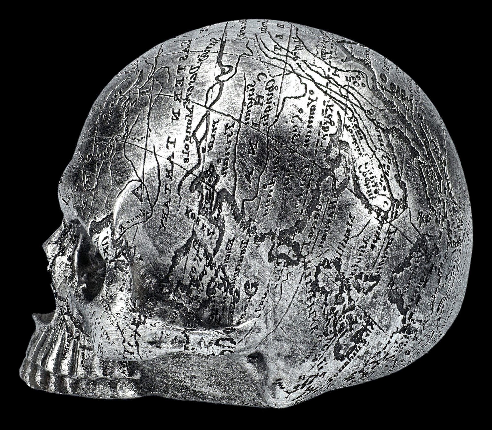 Figuren Shop GmbH Dekofigur Totenkopf silberfarben - Mind Map - Totenschädel Gothic Dekoschädel