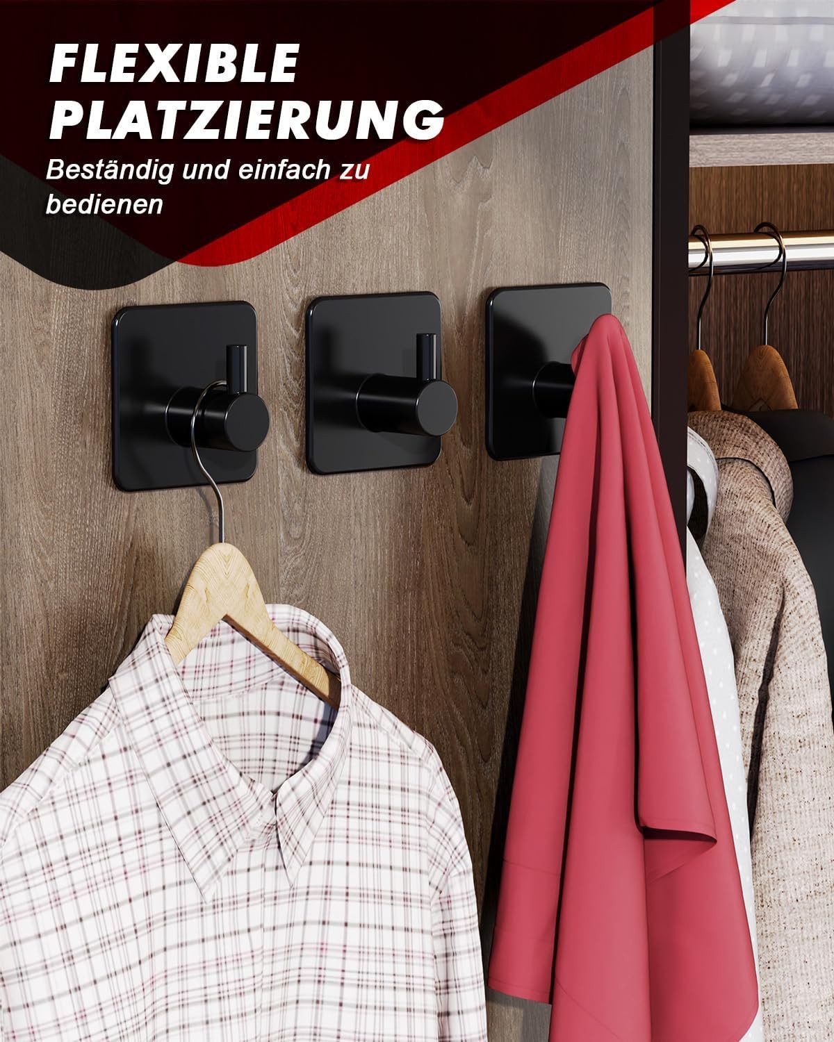 Refined Living Handtuchhaken Handtuchhalter ohne Bohren 10er Set Handtuchhaken Bad Edelstahl, für Bad Toilette Küche Büro usw., (10 Stück, 10-St., Kleiderhaken  – Bild 4 von 5