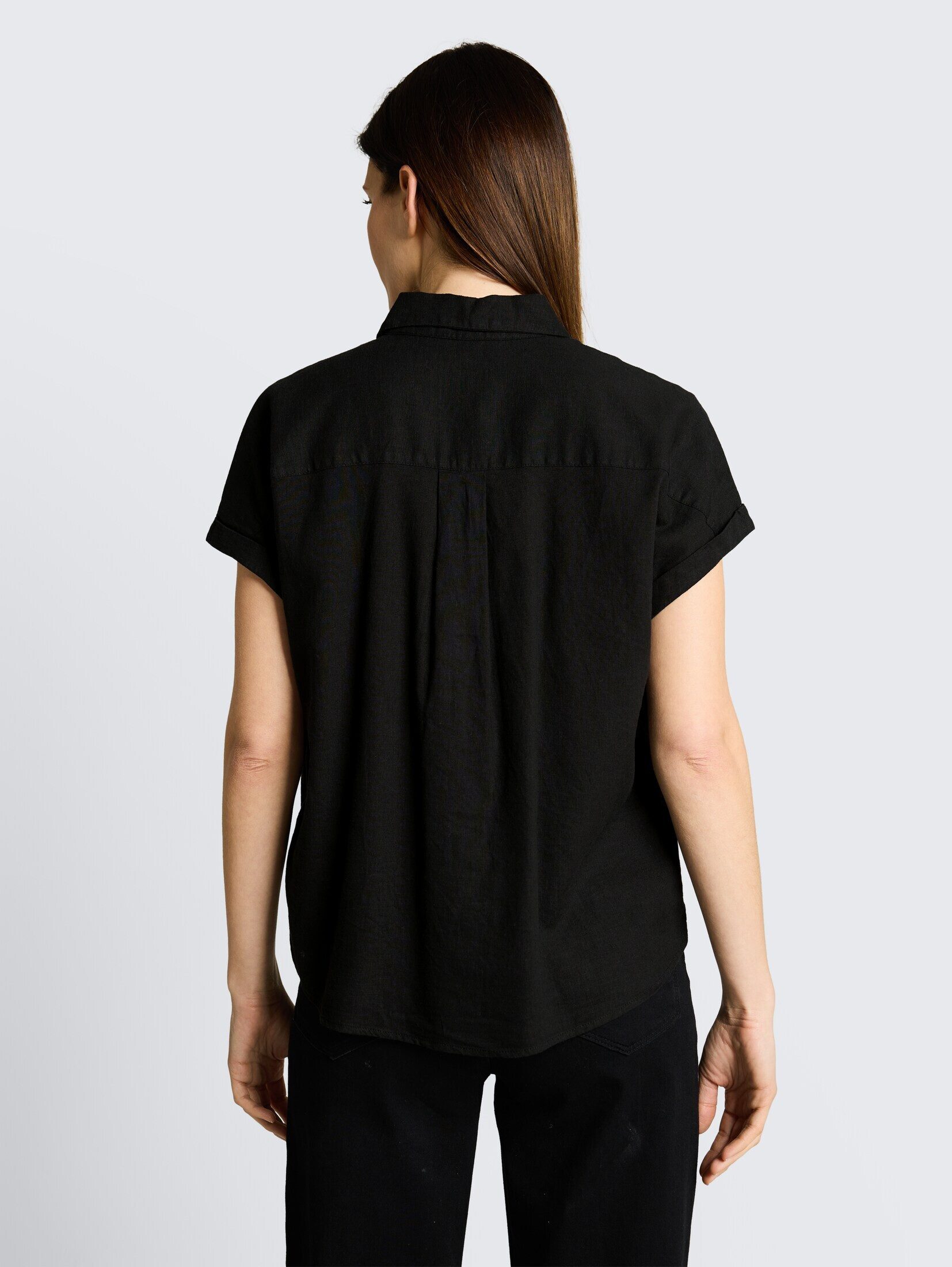 TOM TAILOR Kurzarmbluse Blusen & Shirts Loose Fit Bluse mit Leinenanteil
