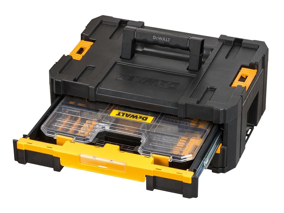 DeWalt Bohrer- und Bit-Set Universal-Set 100-tlg. TSTAK kompatibel, (Set), Stein- und Metallbohrer, Lochsägen, Steckschlüssel u. Schraubendreher