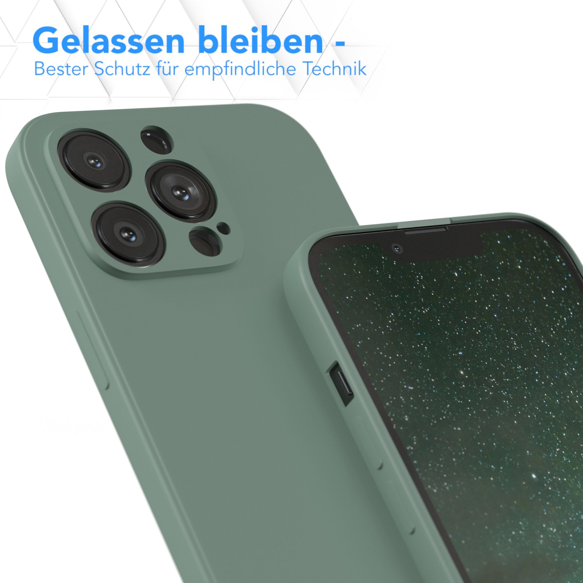 EAZY CASE Handyhülle für Apple iPhone 13 Pro Hülle Silikon 6,1 Zoll, Schutzhülle mit Kameraschutz stoßfest telefonhülle Matt Dunkelgrün – Bild 4 von 5