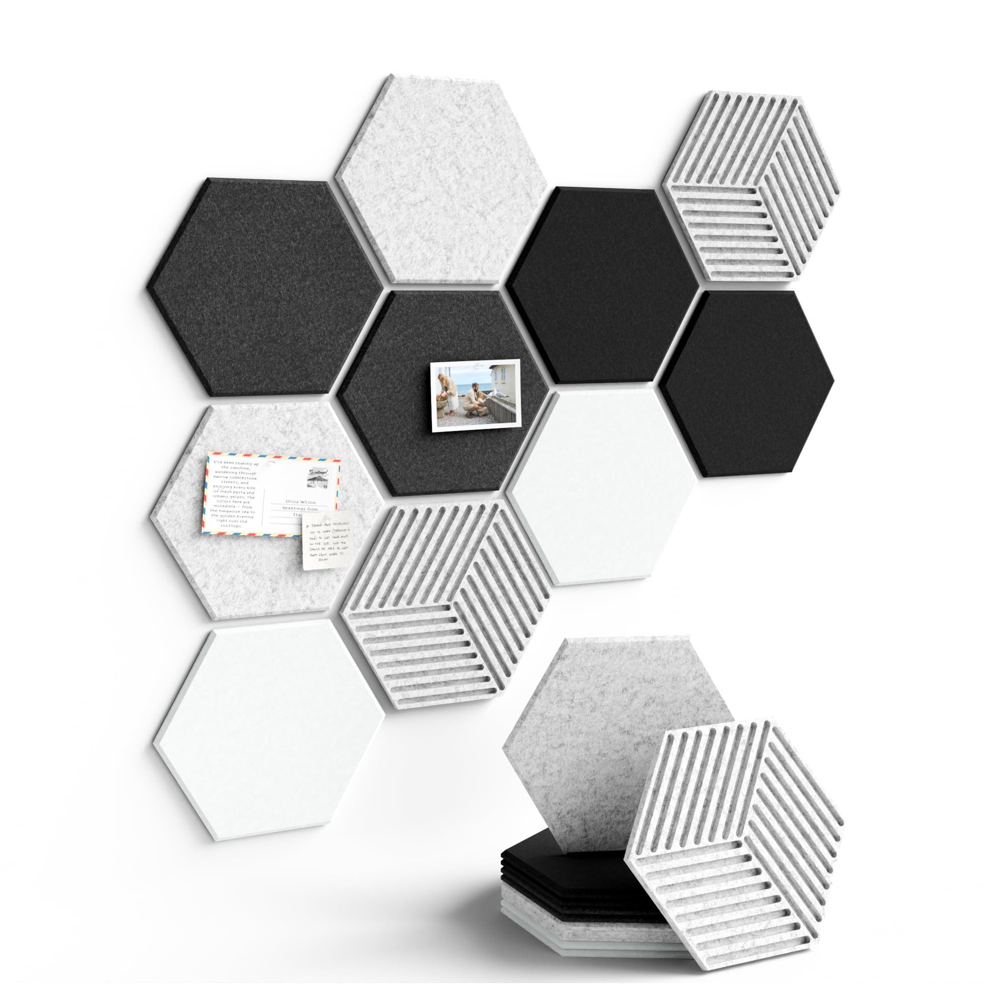 Agger Pinnwand Korktafel Memoboard Pinnwand Filz Pinnwand Sechseckig,10 Stück, Filz-Pinnwand-Set, inklusive 30 Reißzwecken und 50 Klebeetiketten.