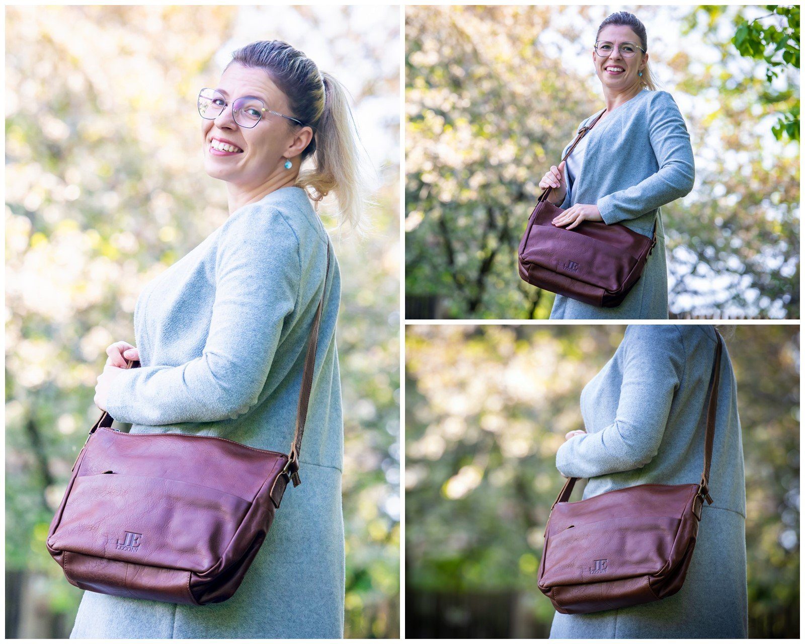 LECONI Umhängetasche Handtasche Ledertasche Damen Herren Schultertasche Leder LE0067, Büffelleder – Vorder- & Rückfach mit Reißverschluss – 34×26×11 cm