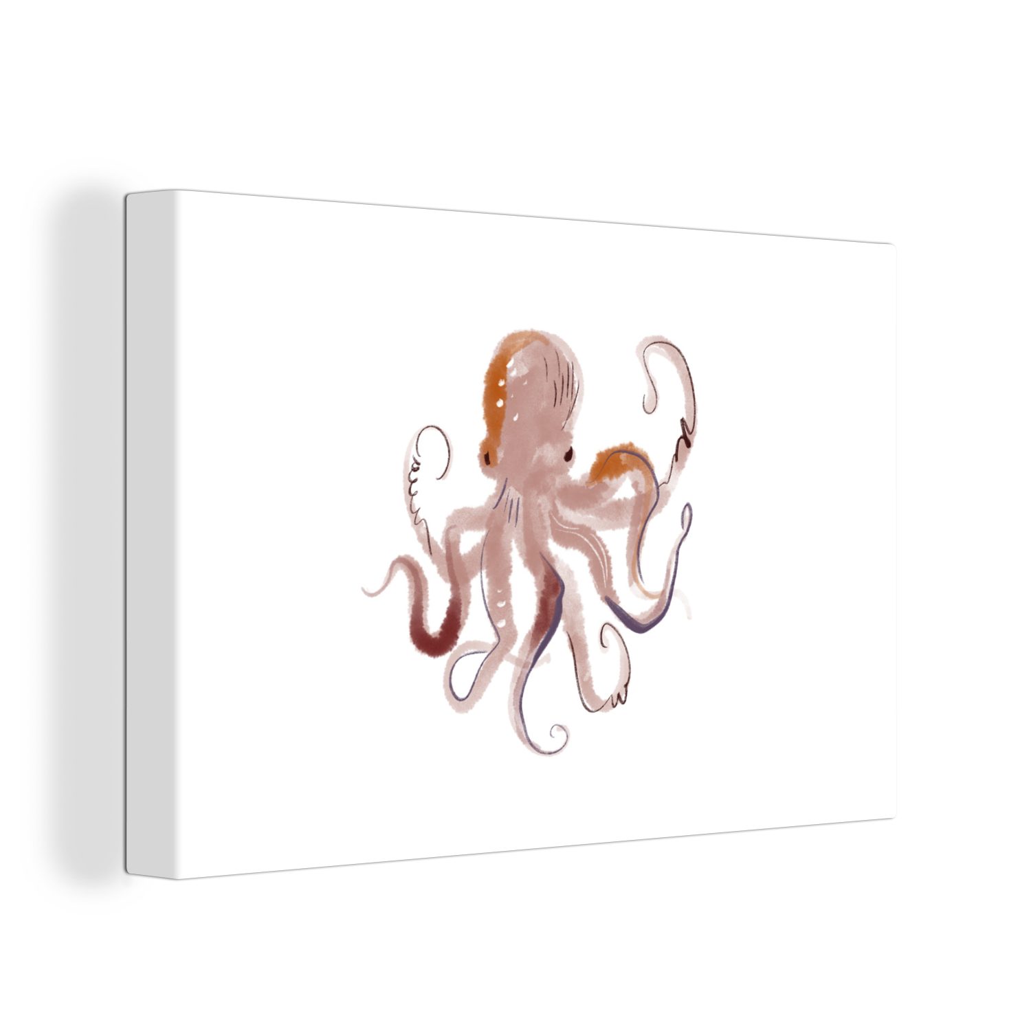 OneMillionCanvasses® Leinwandbild Oktopus - Meerestiere - Weiß - Aquarell, (1 St), Wandbild Leinwandbilder, Aufhängefertig, Wanddeko, 30x20 cm