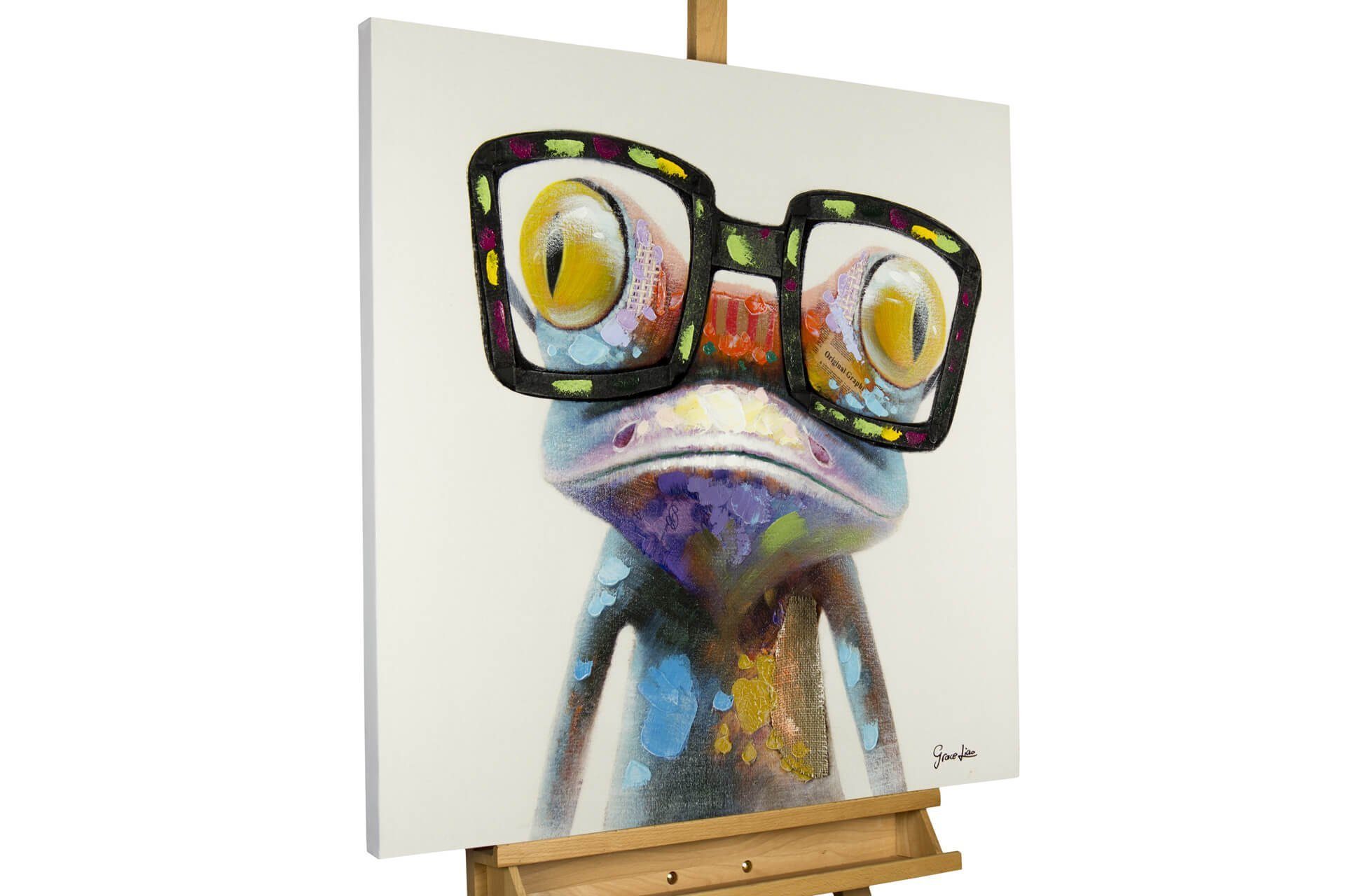 KUNSTLOFT Gemälde Sei kein Frosch 80x80 cm, Leinwandbild 100% HANDGEMALT Wandbild Wohnzimmer | Ölbilder
