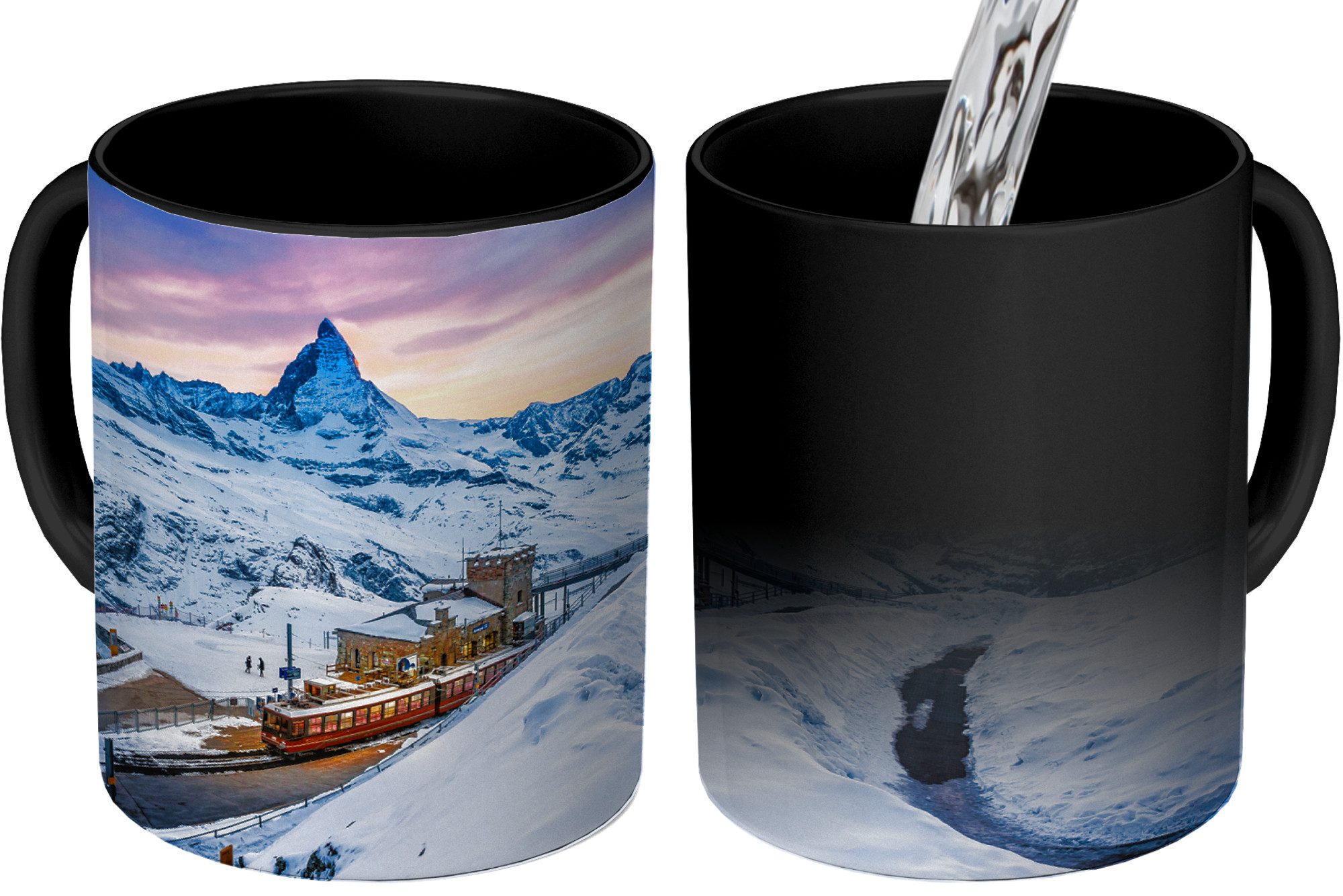 MuchoWow Tasse Alpen - Schnee - Zug, 1-tlg., Keramik, Farbwechsel, Kaffee Tassen, Teetasse, Zaubertasse, Geschenk