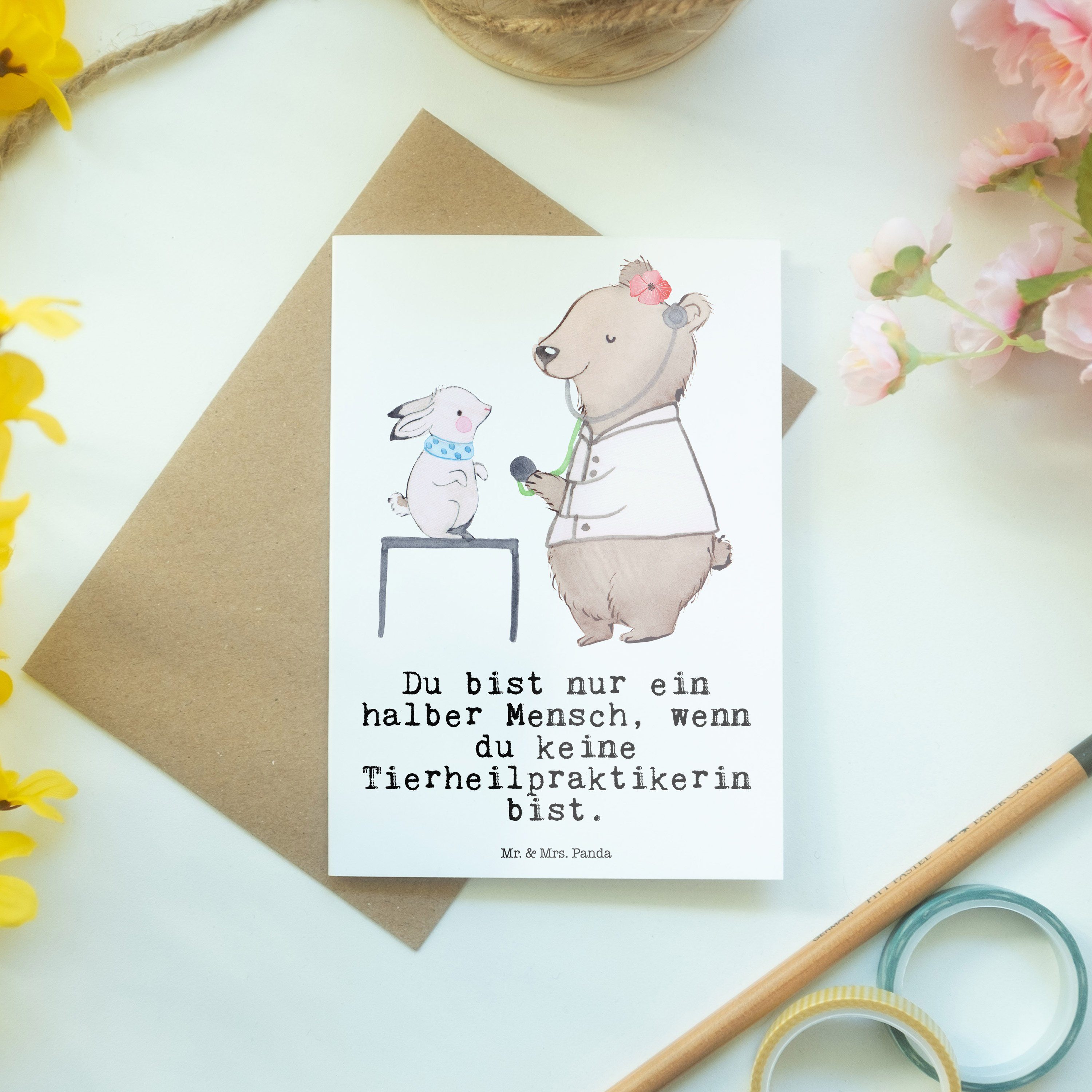 Mr. & Mrs. Panda mit Grußkarte - Hochzeitskarte, Herz Klapp Weiß - Tierheilpraktikerin Geschenk