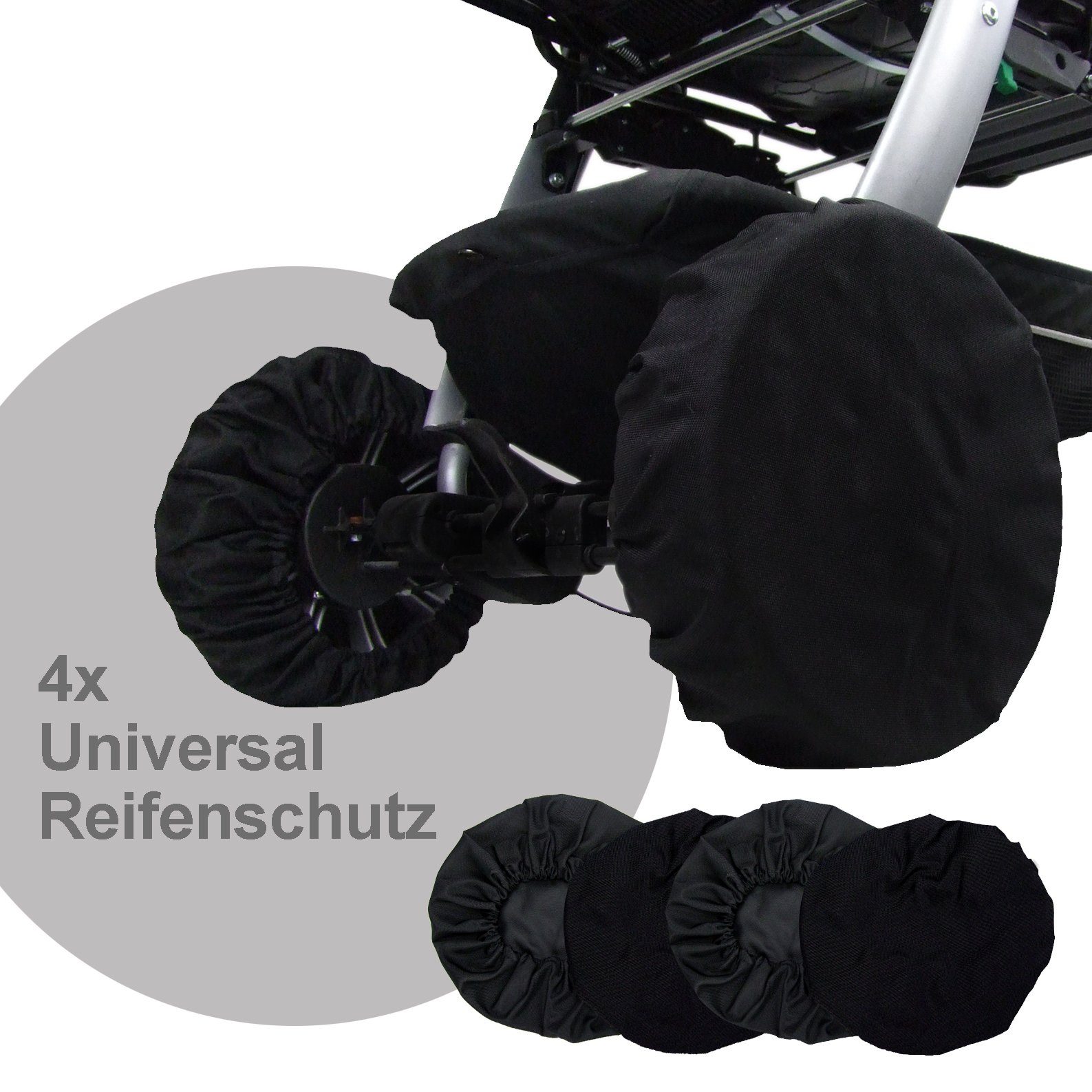 BambiniWelt by Rafael K. Kinderwagen-Reifendecke Radschutz Шиныtaschen Schutzhülle für Kinderwagen Buggy universal, 4-Stück, Шиныschutz, schützt vor Schmutz im Kofferraum usw.