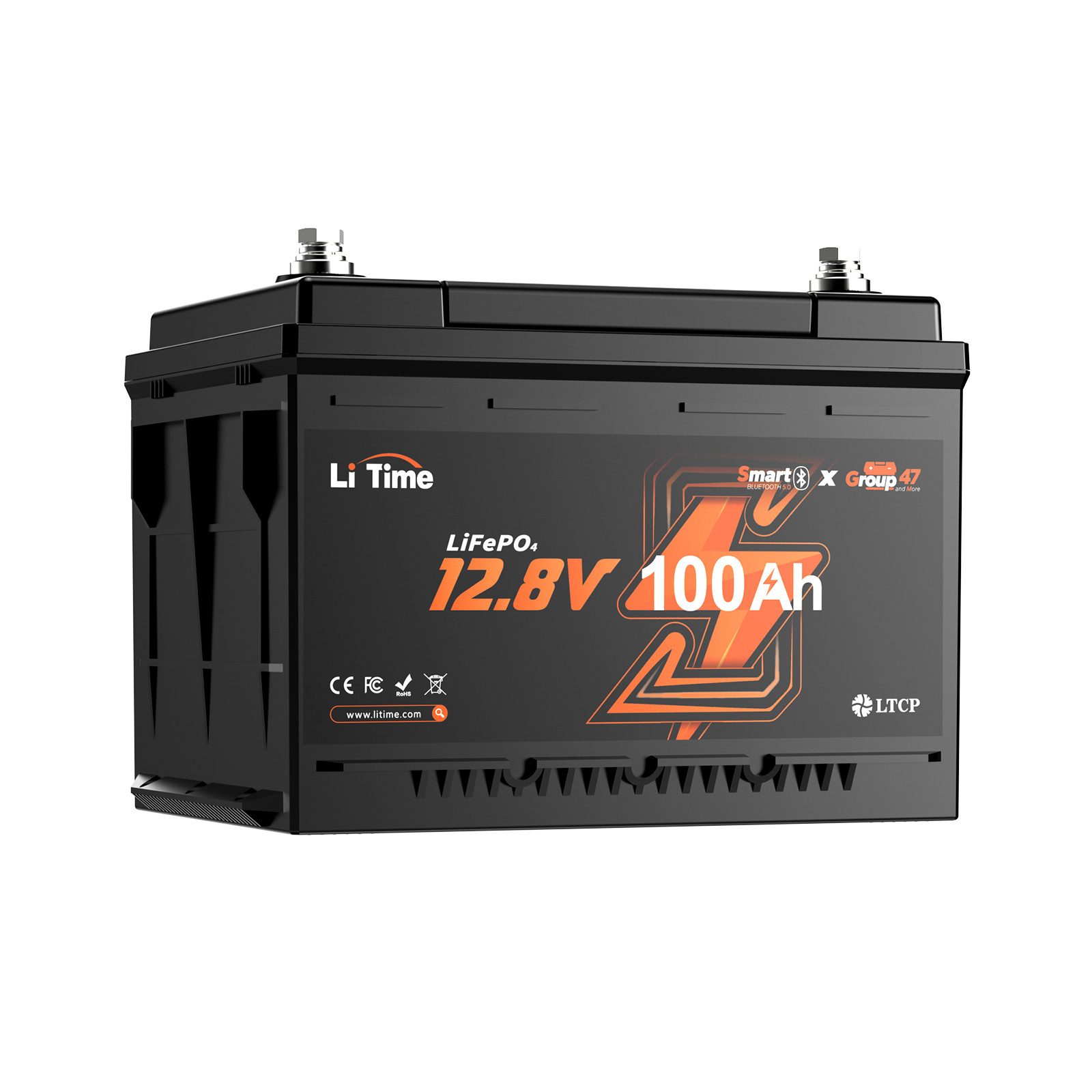 LiTime 12V 100Ah LiFePO4 Batterie H168 mit Bluetooth Solarakkus 100000 mAh (12 V), DIN H5 Versorgungsbatterie für Wohnmobil Camping Inselanlage