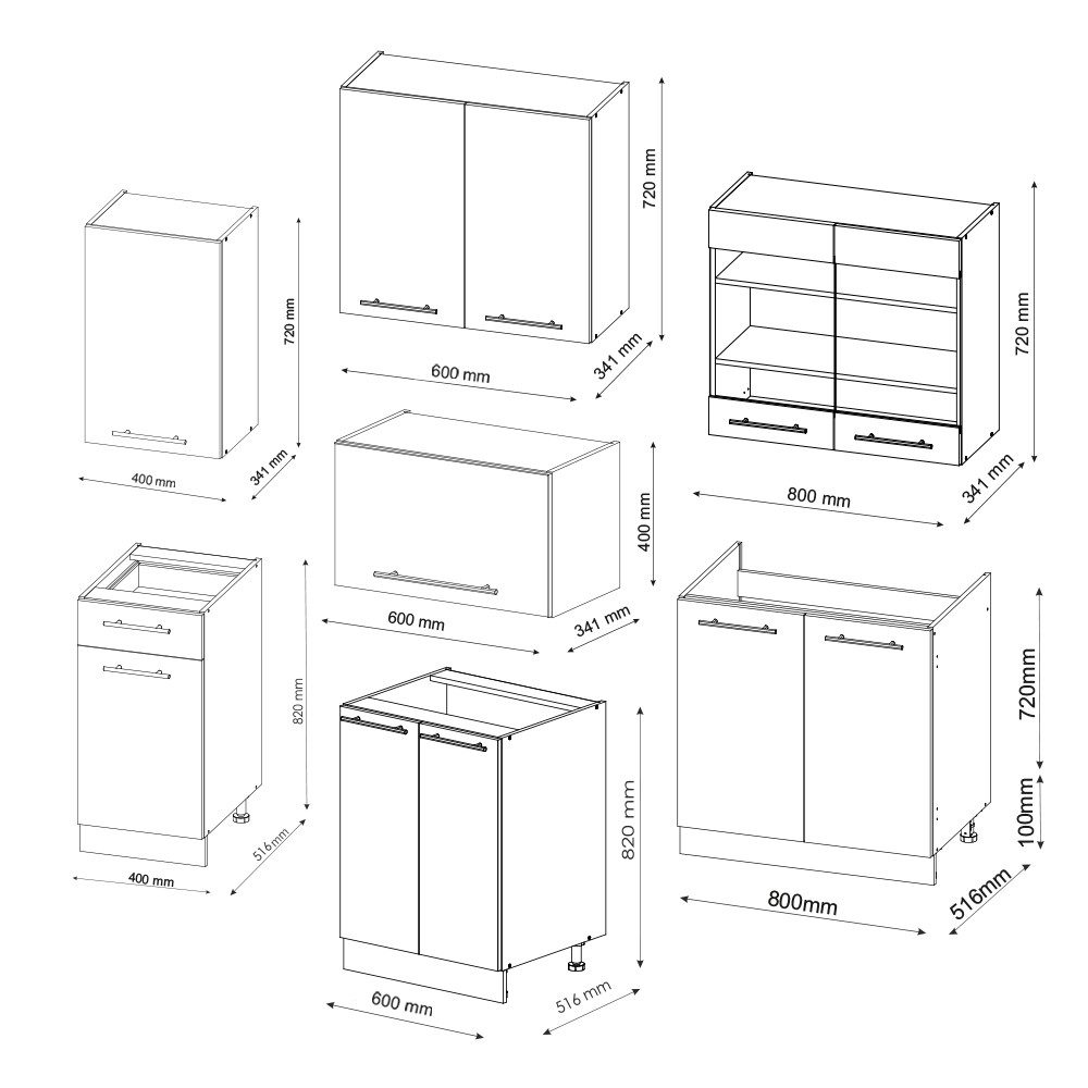 Vicco Küchenzeile Fame-Line, Weiß Landhaus/Anthrazit, 240 cm, AP Marmor