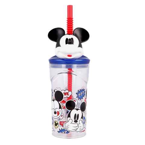 Disney Mickey Mouse Kindergeschirr-Set Trink-Becher 360 ml Micky Maus Mickey Mouse 3D-Figur & Strohhalm, Kunststoff