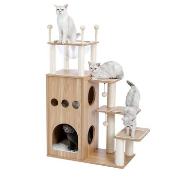 PAWZ Road Kratzbaum hölzern Katzenbaum, luxuriös Kratzbaum groß,130cm, Beige