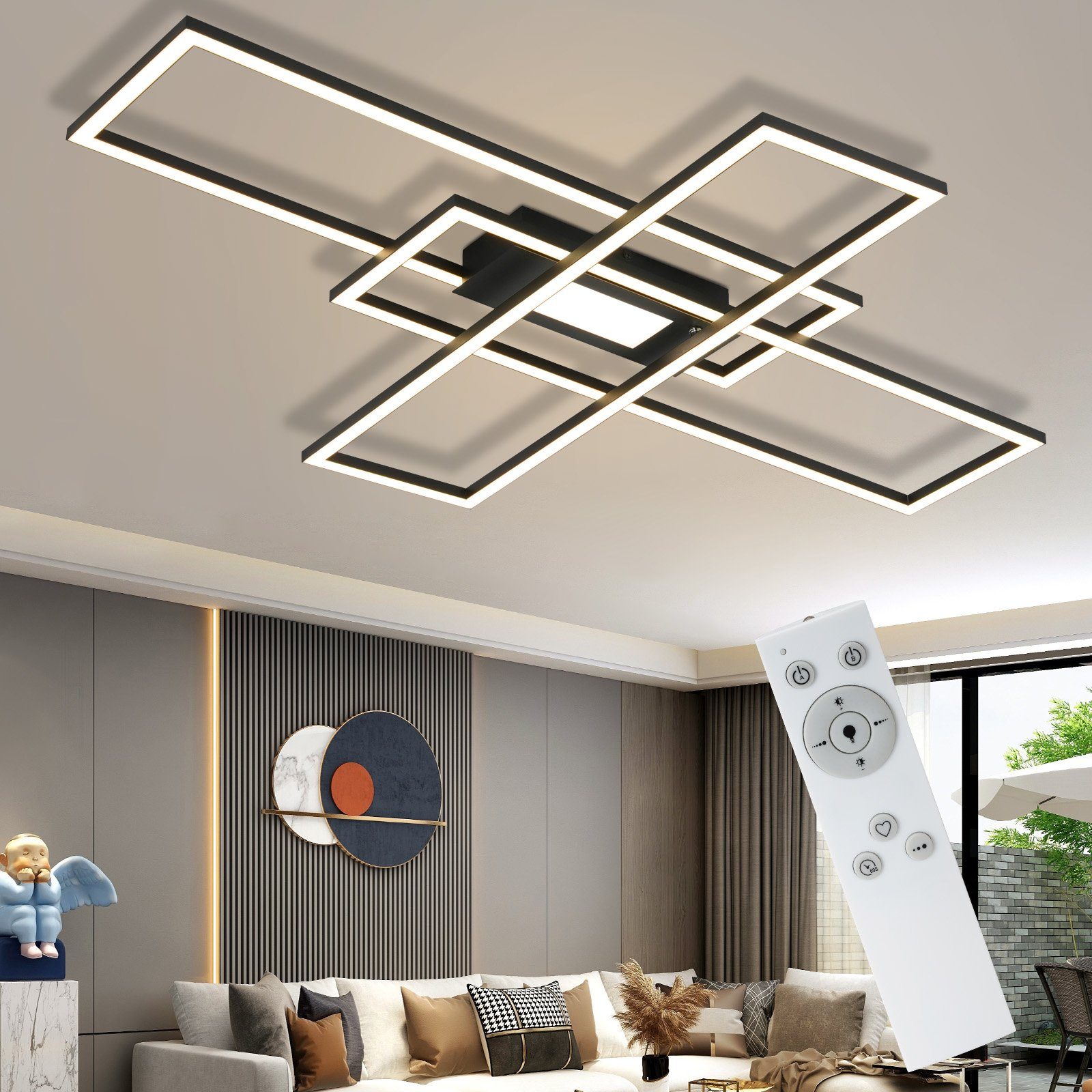 Schwarz/Weiß fest Flur Wohnzimmer Küche LED Nettlife mit Deckenbeleuchtung Büro Dimmbar für Wohnzimmer, Deckenlampe Schlafzimmer integriert, Deckenleuchte Dimmbar Fernbedienung, LED Modern