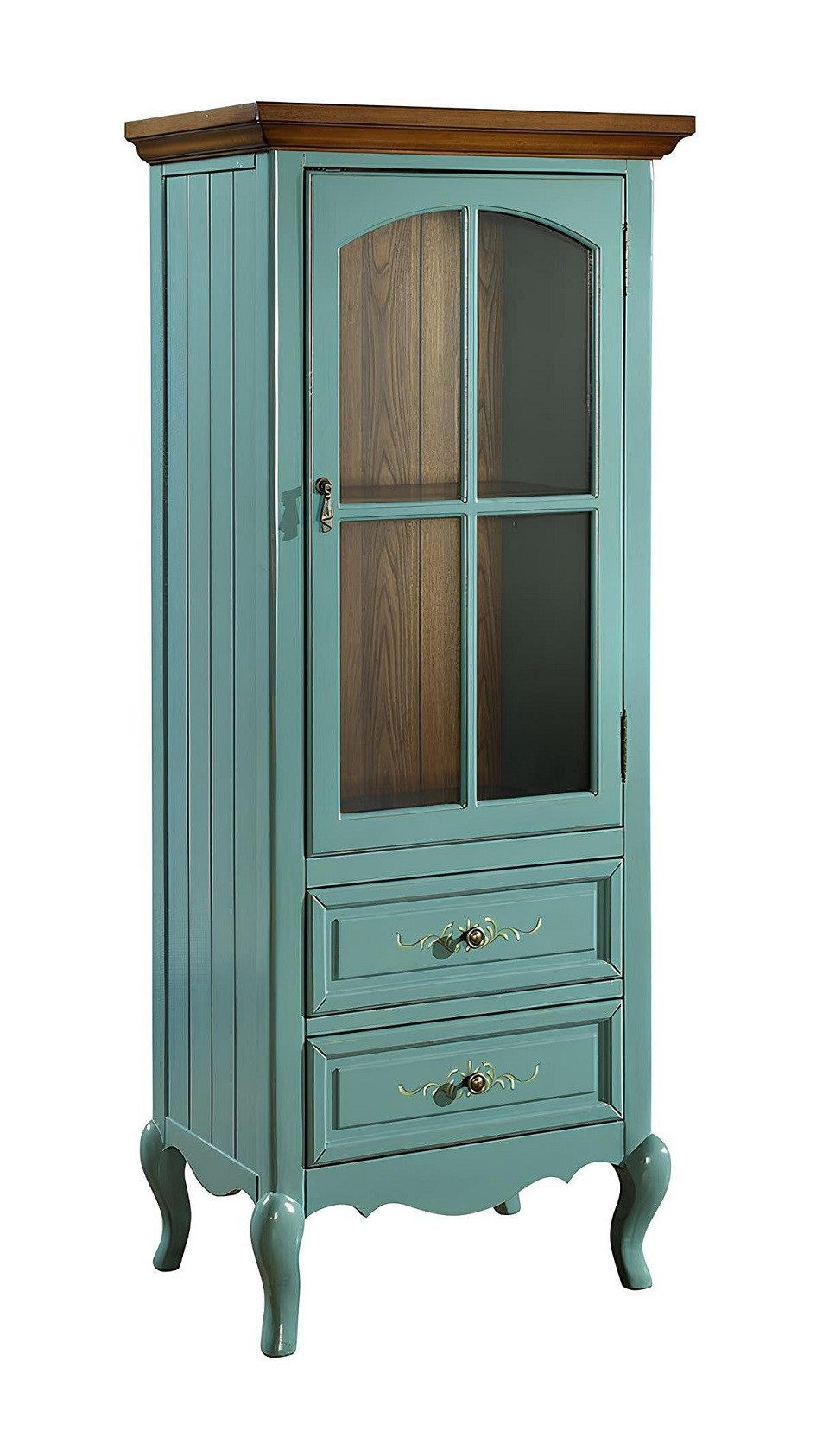 Xlmoebel Vitrine Echtholz Vitrine mit Glasfront und geräumigen Schubladen (1-St., Vitrine) Hergestellt in Europa