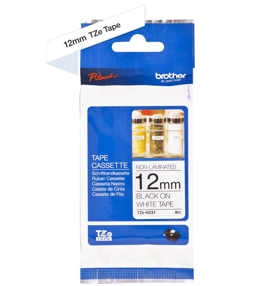 Brother Schriftband TZe-N231 (n. lam) Schwarz auf Weiß Bx Tintenpatrone