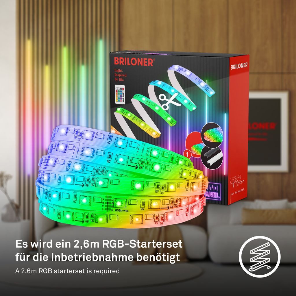 Briloner Leuchten Schrankleuchte 8023252, Dimmfunktion, LED fest integriert, 2700K - Extra-Warmweiß, LED Strip 2,6m Weiß 24V Zubehör Akustikpaneele Wohnzimmer Flur