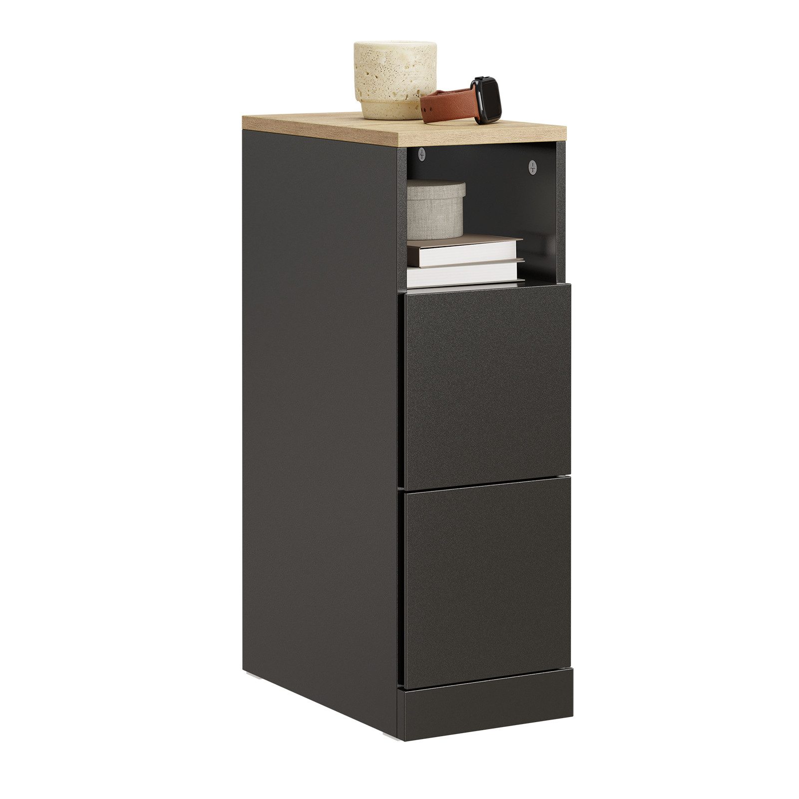 SoBuy Beistelltisch FBT149, Nachtschrank Beistelltisch mit 2 Schubladen, Nachttisch schmal, Platzsparendes Möbelstück für Schlafzimmer & Nischen, Ideal für Mieter