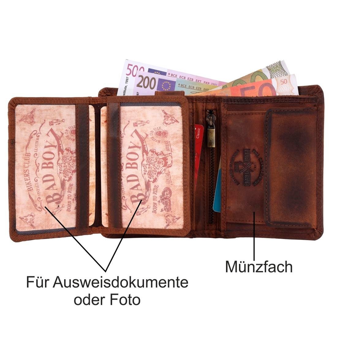 SHG mit RFID Geldbörse Börse Leder Portemonnaie, Münzfach braun Büffelleder Herren Männerbörse Lederbörse Schutz Brieftasche
