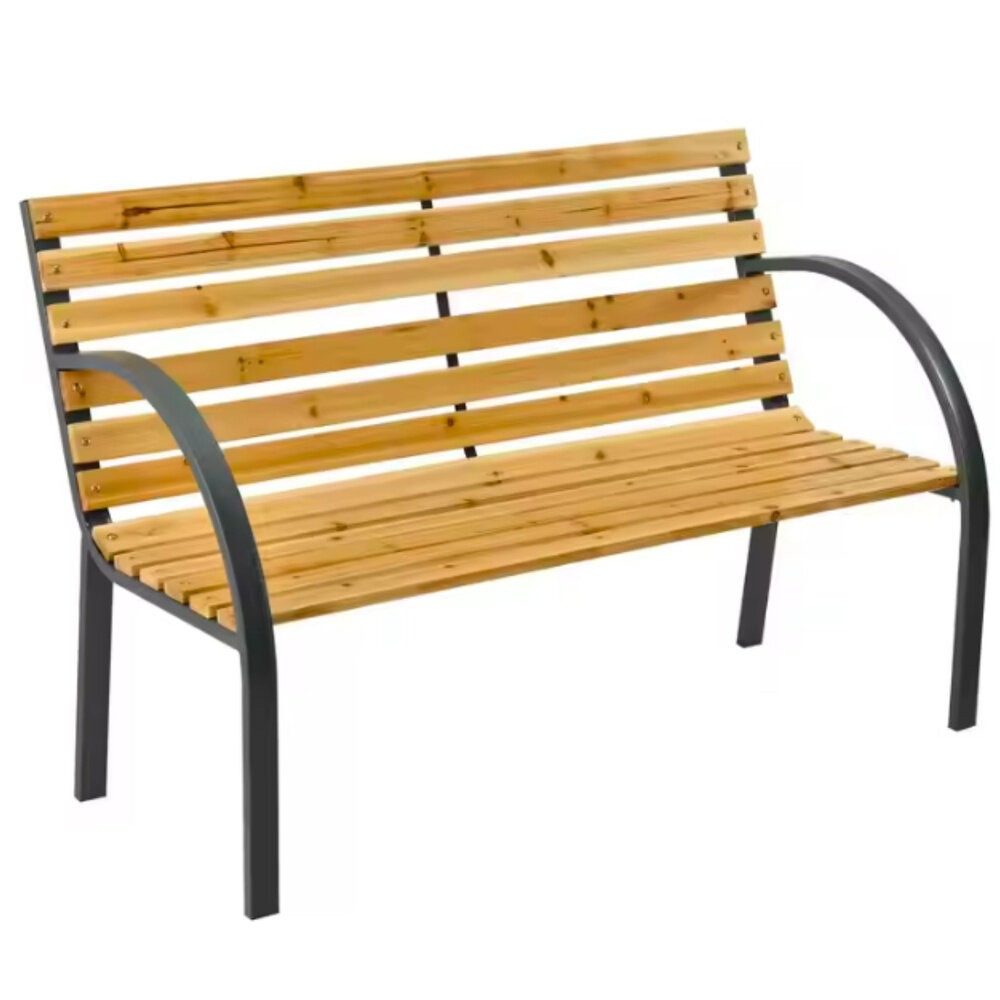 LEAN TOYS Gartenbank LeanToys Gartenbank Holz Metall Parkbank mit Rückenlehne