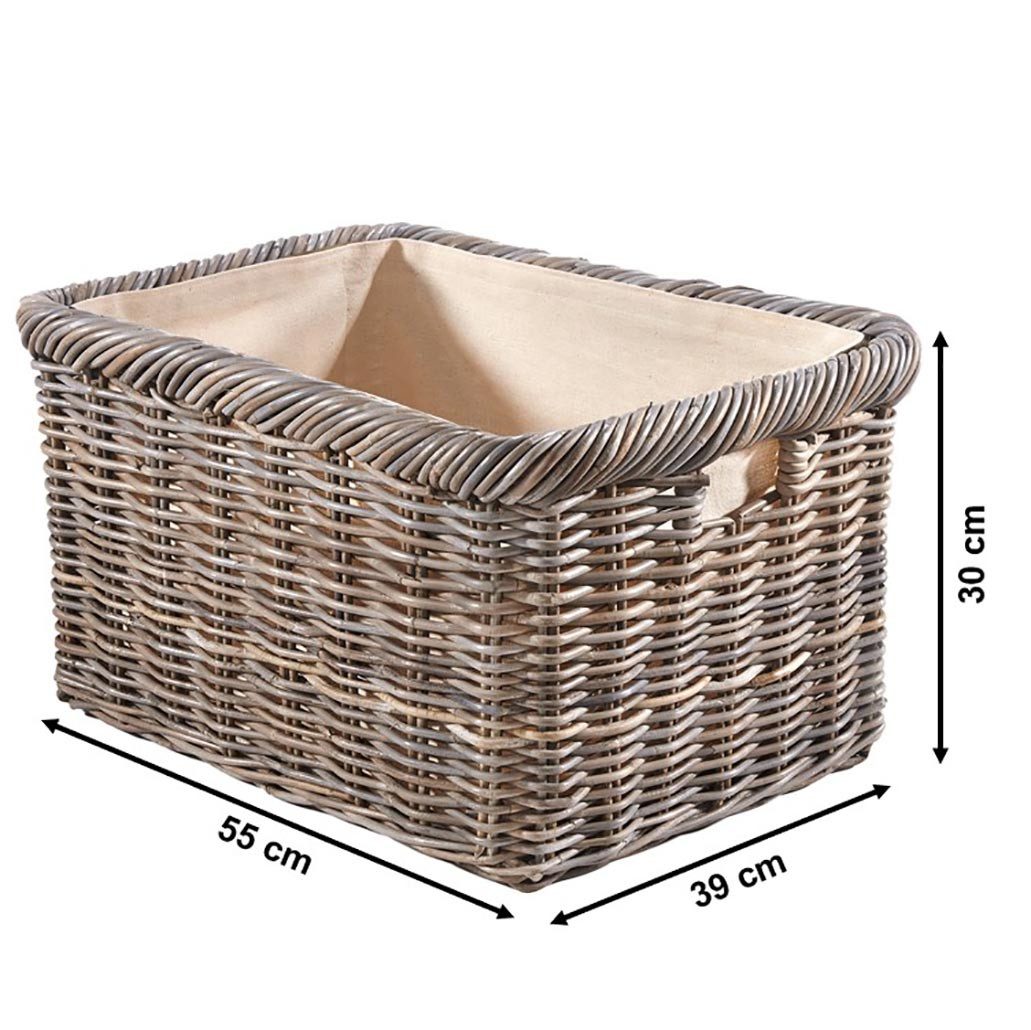 Kobolo Kaminholzkorb Holztrage Korb Rattan grau mit Jutestoff hell - Aufbewahrungskorb (Stückzahl, 1 St., 1 Korb), 55x39x30 cm