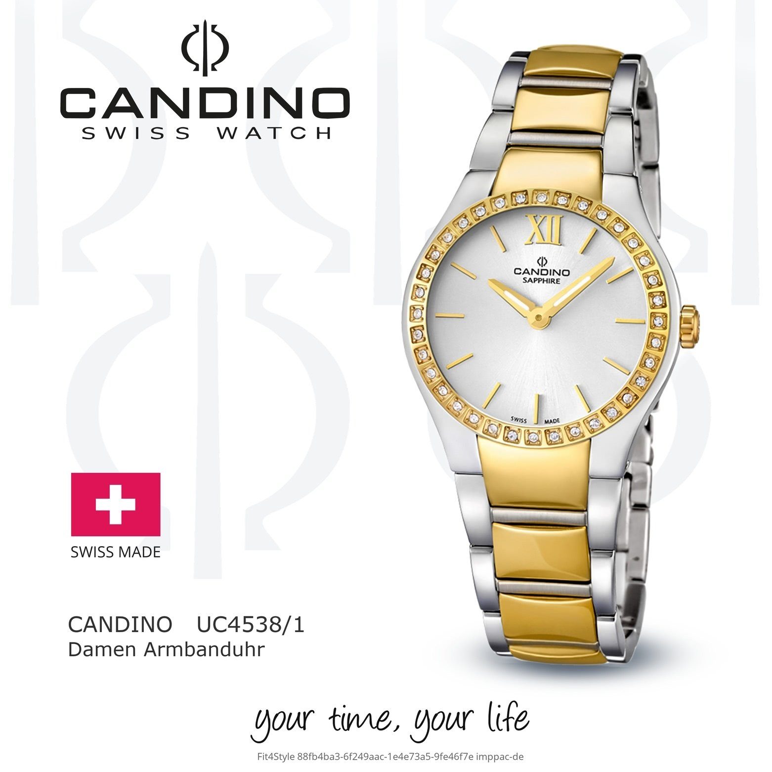rund, Candino Gelbgold Quarzuhr Damen Uhr Edelstahl PVD Armbanduhr C4538/1, silb Candino Quarzwerk Beschichtungarmband Damen