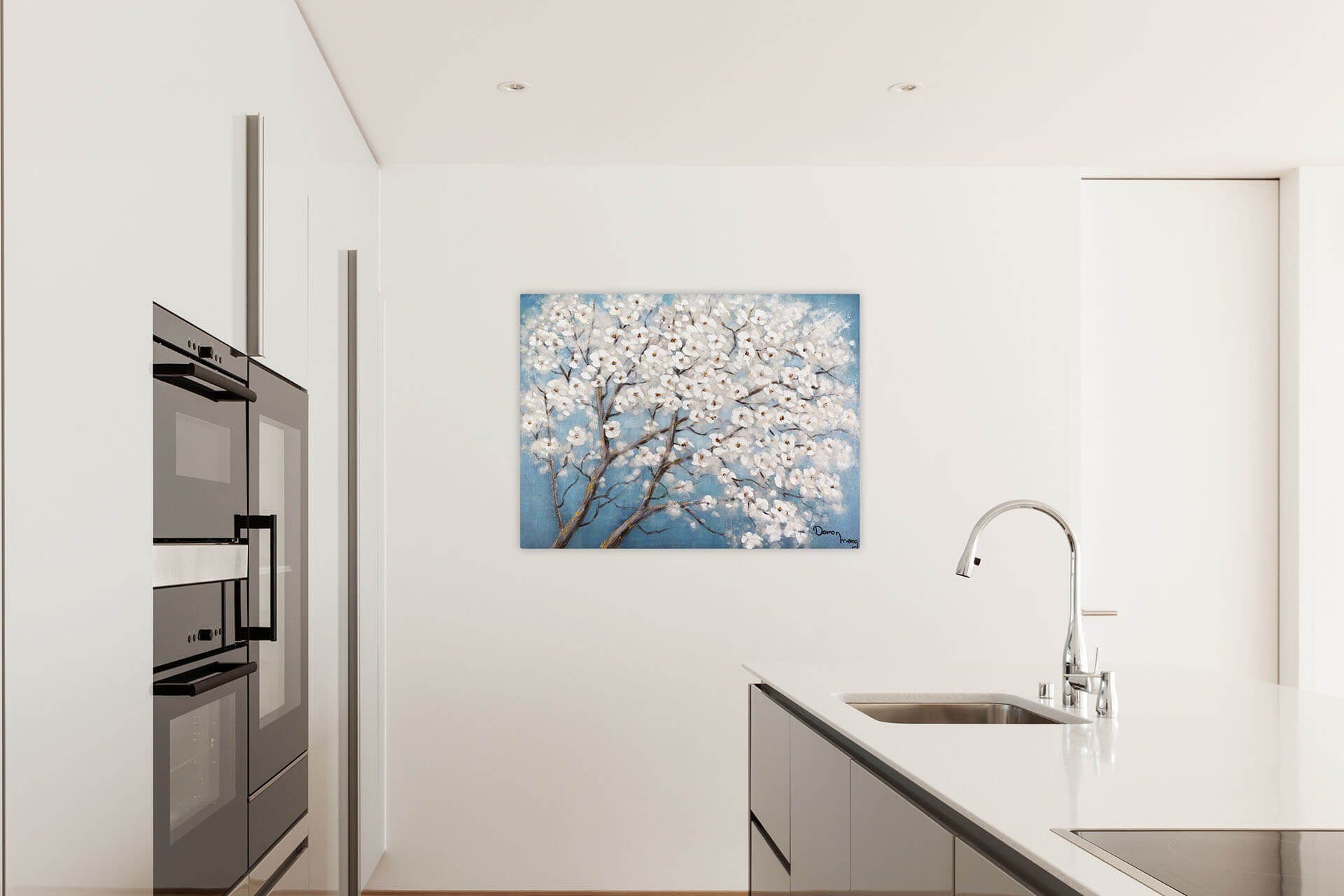HANDGEMALT KUNSTLOFT 100% 100x75 cm, Dream Leinwandbild Wohnzimmer Blue Gemälde of Wandbild