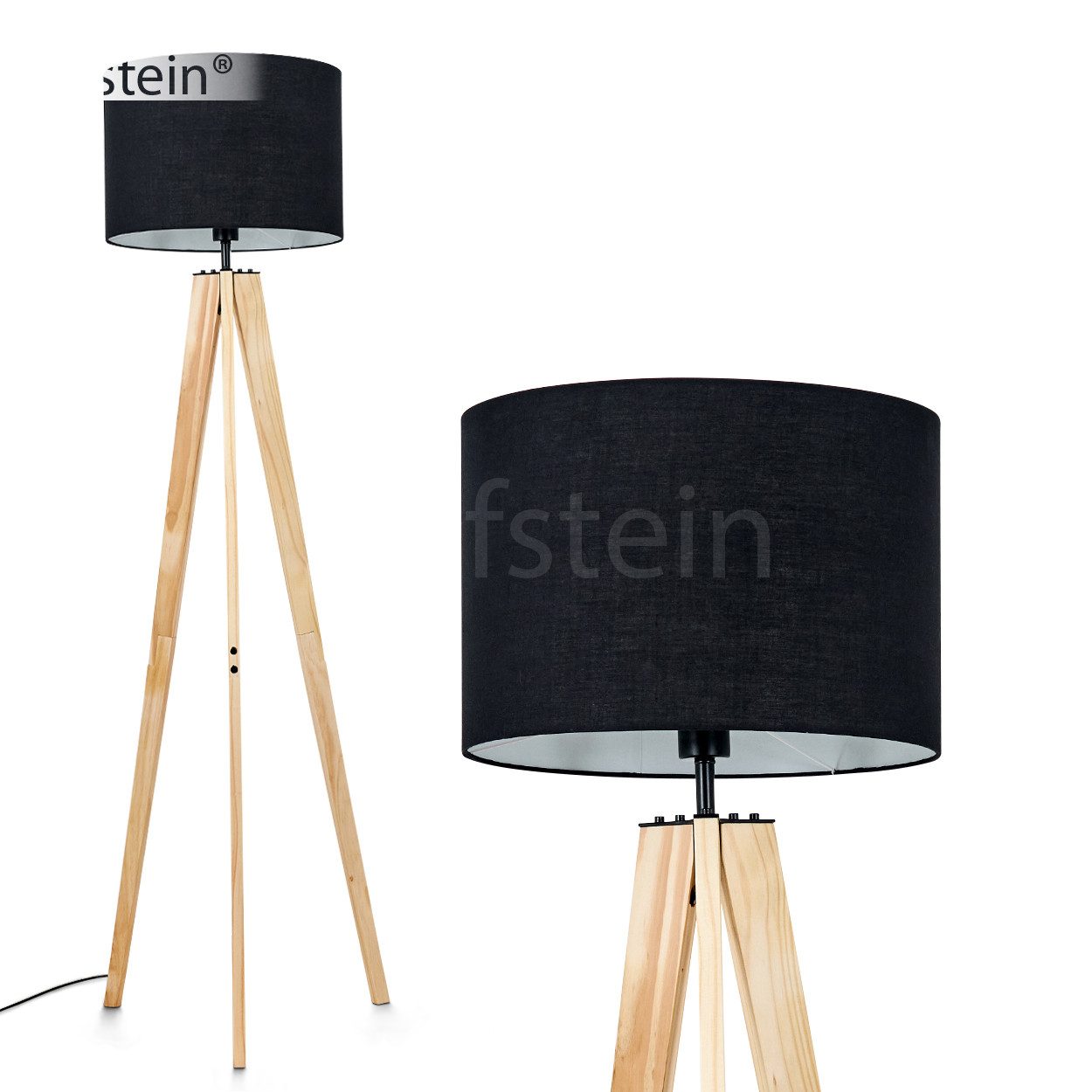 Stehlampe Stehlampe aus Holz/Stoff in Naturfarben/Schwarz/Weiß