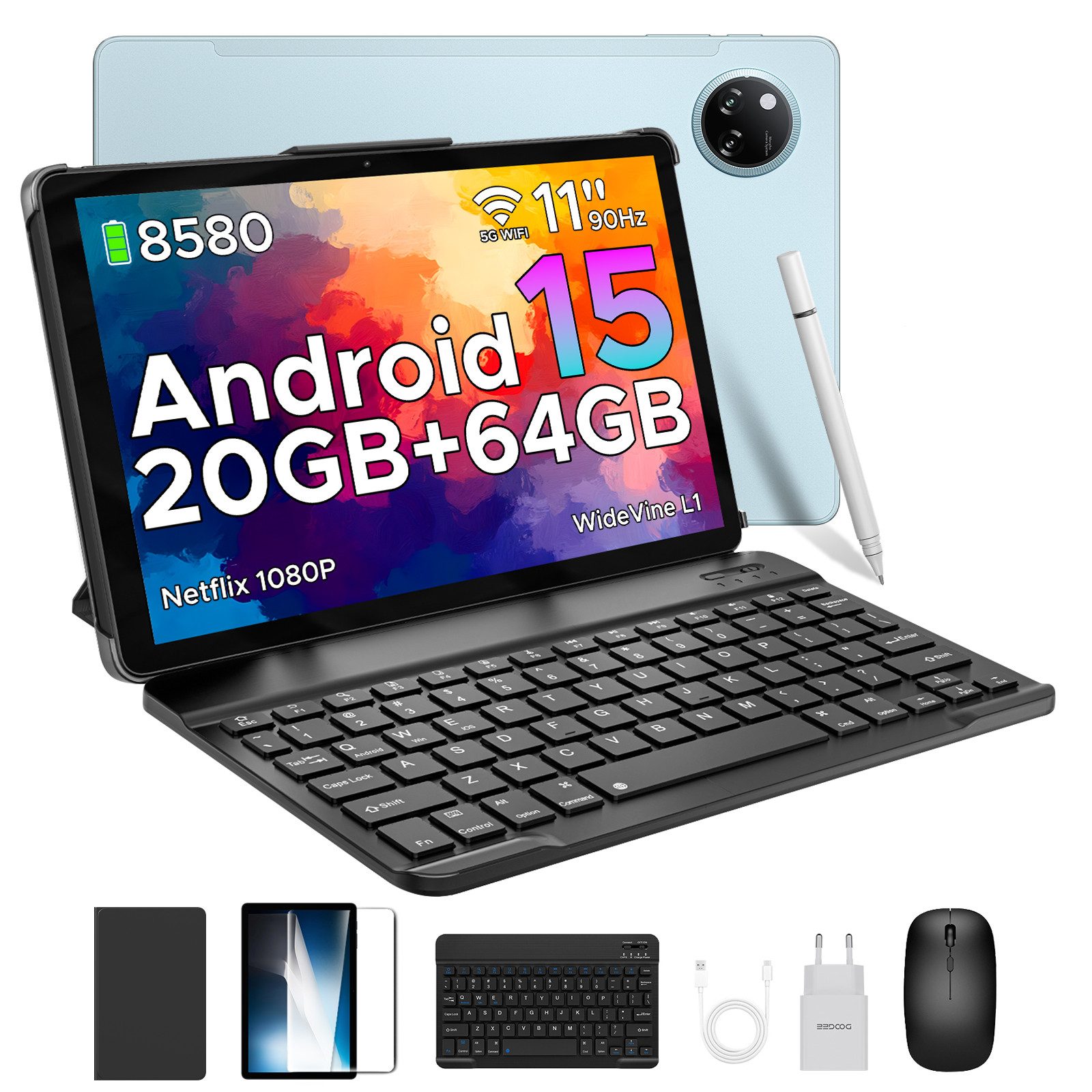 DOOGEE Android 16 Tablet mit Tastatur, Maus, Stift, Hülle, 11 Zoll Tablet (11", 64 GB, Android 15, WIFI, 4GB RAM+64GB ROM(TF 2TB), WiFi5/Face ID/OTG/GPS/Dual Speaker)